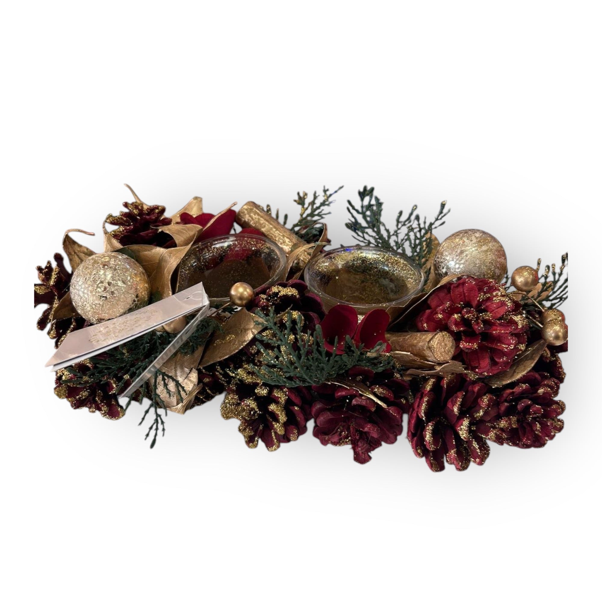 Lane 2 Tealight Holder Christmas Centrepiece - Red/gold