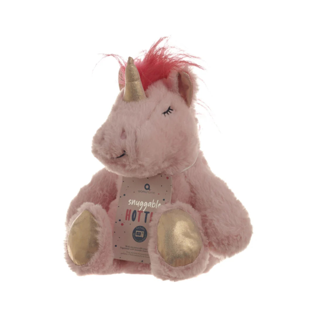Snuggable Unicorn rear view — soft faux-fur microwavable comfort toy, heat pouch only (see pack instructions).