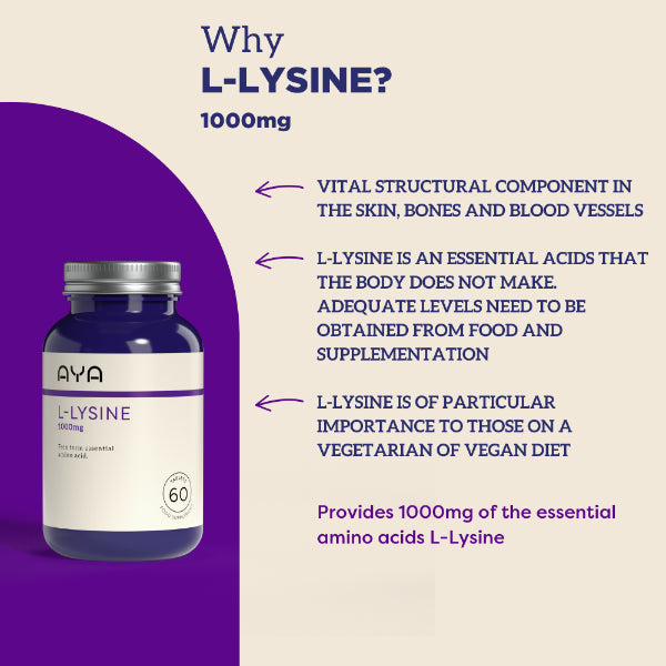 Aya L-Lysine 1000mg high-strength supplement benefits.