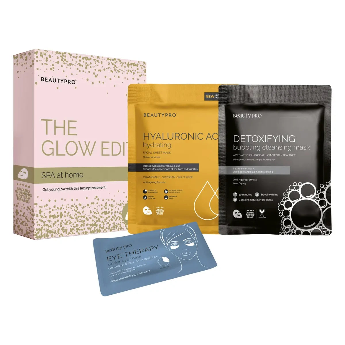 beautypro sheet mask trio hydrating detox and eye therapy masks