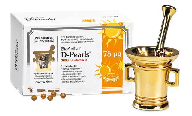 Bioactive D-Pearls Vitamin D3 75µg 240 softgels on white background