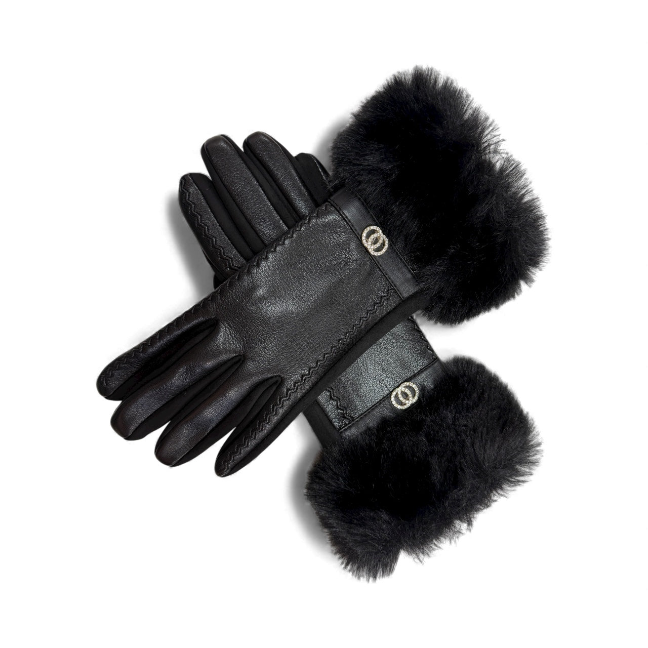 Gift-boxed Brandwell black faux fur cuff gloves with box