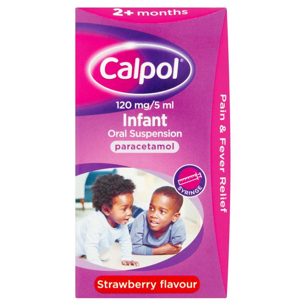 Calpol Infant Suspension 120mg/5ml Paracetamol Syringe Strawberry 2mths+ - 60ml