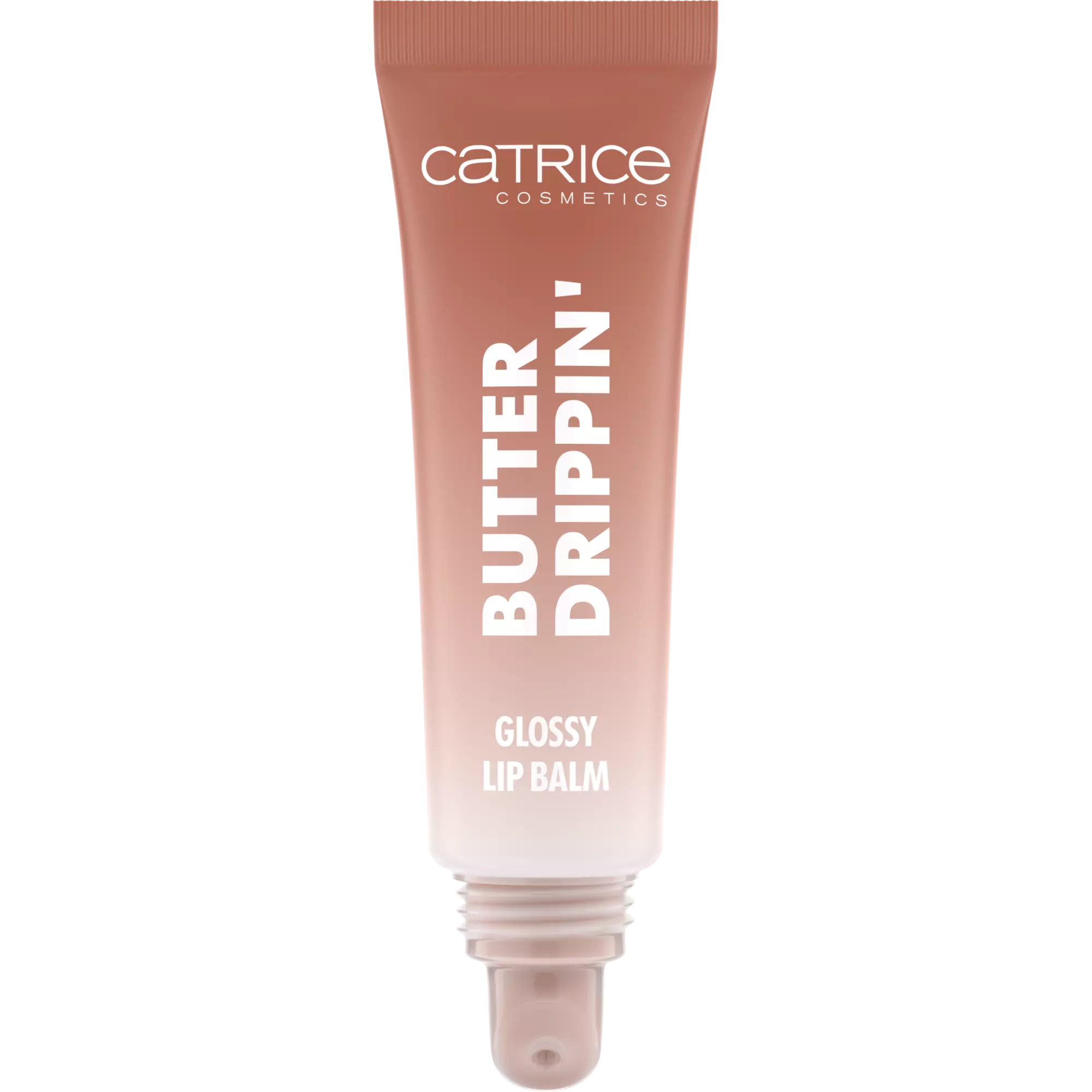 Catrice Butter Drippin’ Glossy Lip Balm 020 Maple Latte warm nude shade on white background