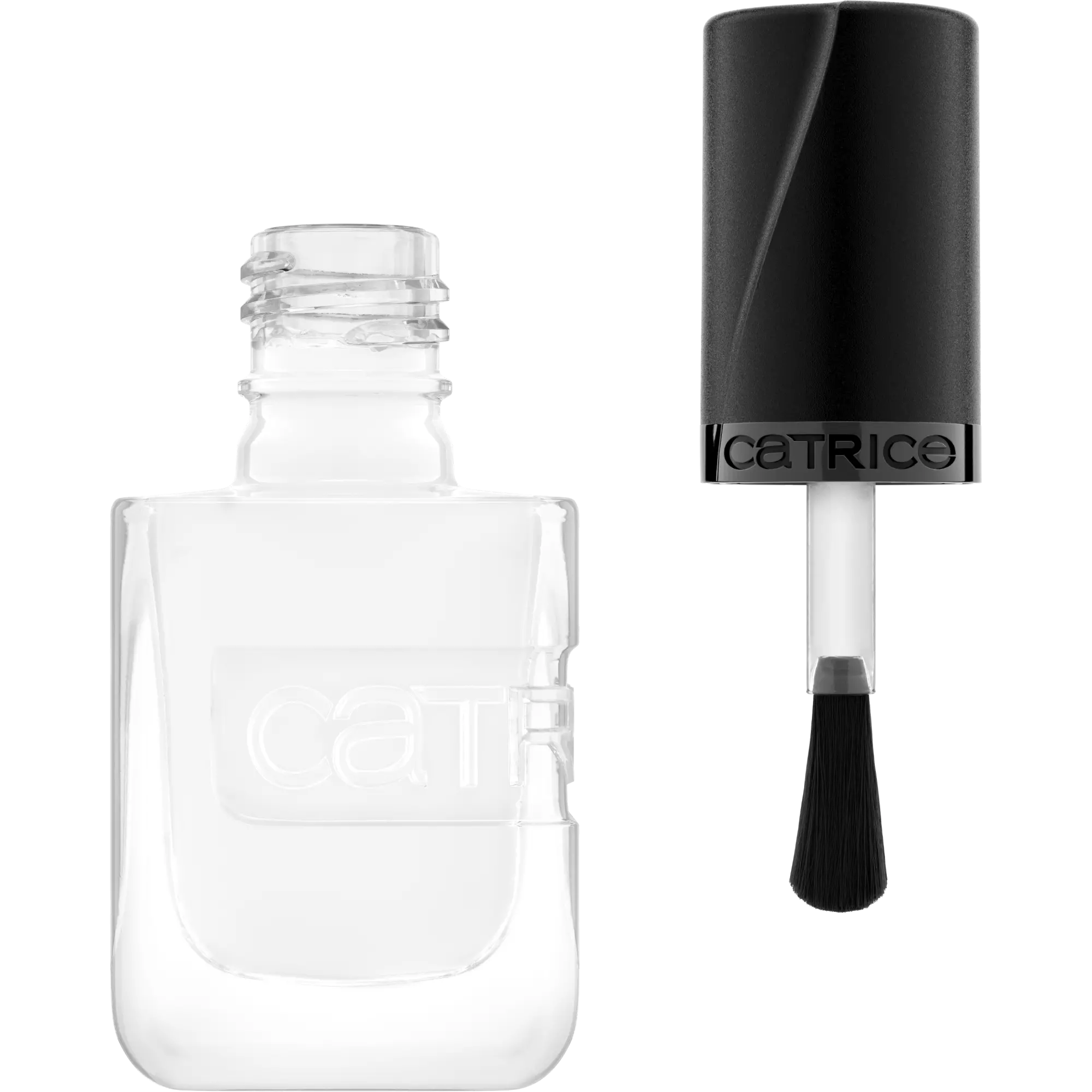 Open white nail polish bottle with brush – Catrice 001 Ibiza Feeling