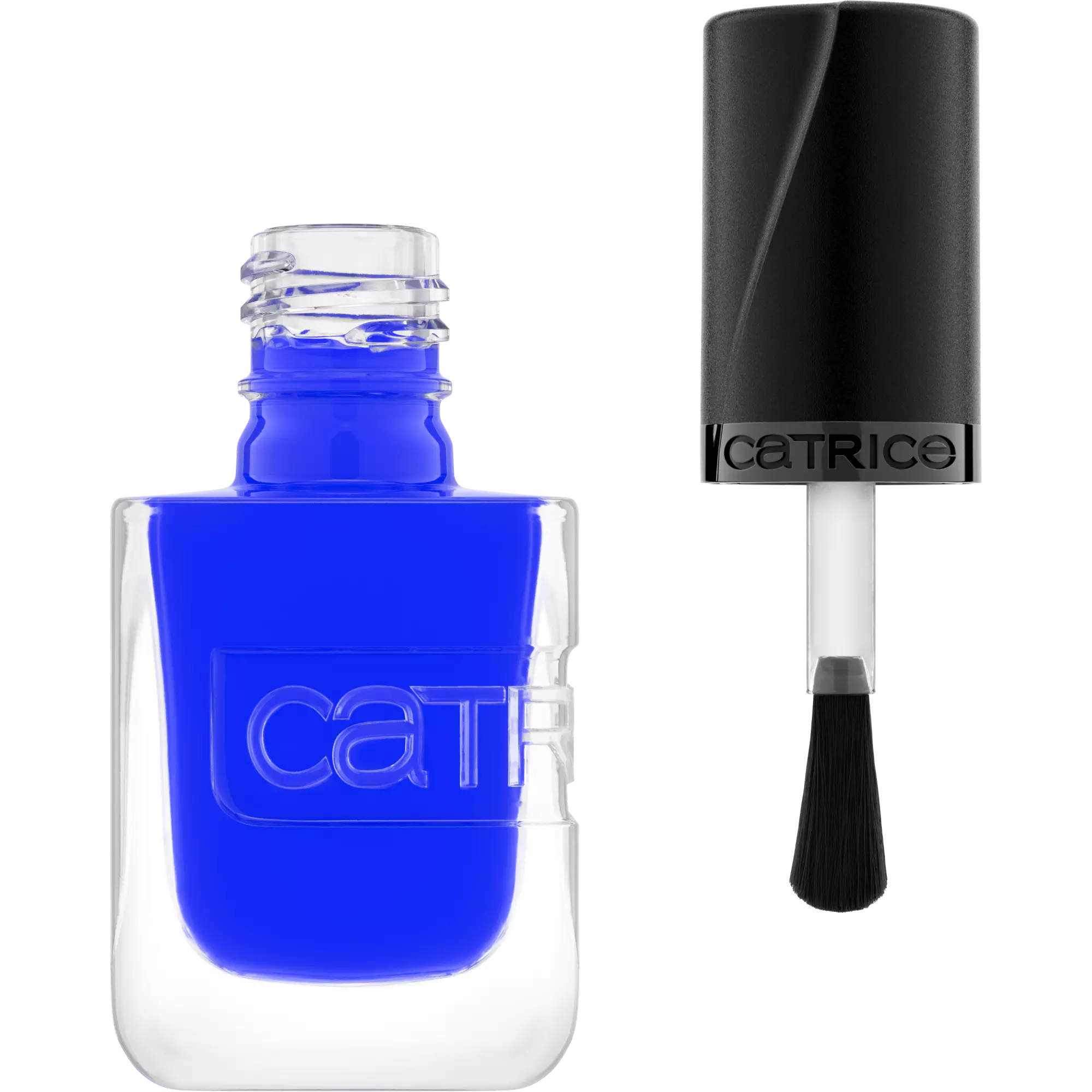 Opened Catrice Gel Affair Your Royal Highness nail polish showing applicator brush