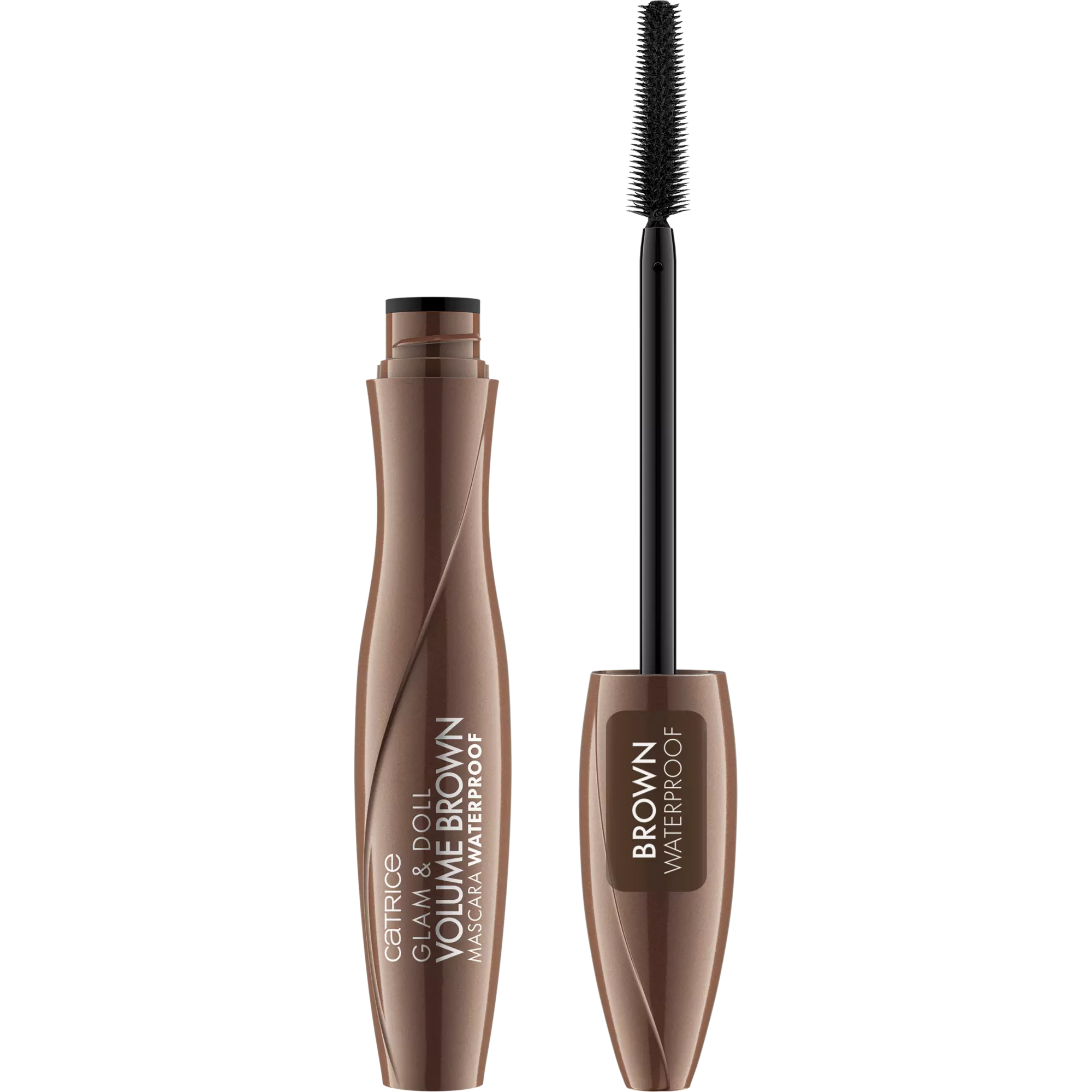 Mascara brush applicator with soft brown waterproof formula