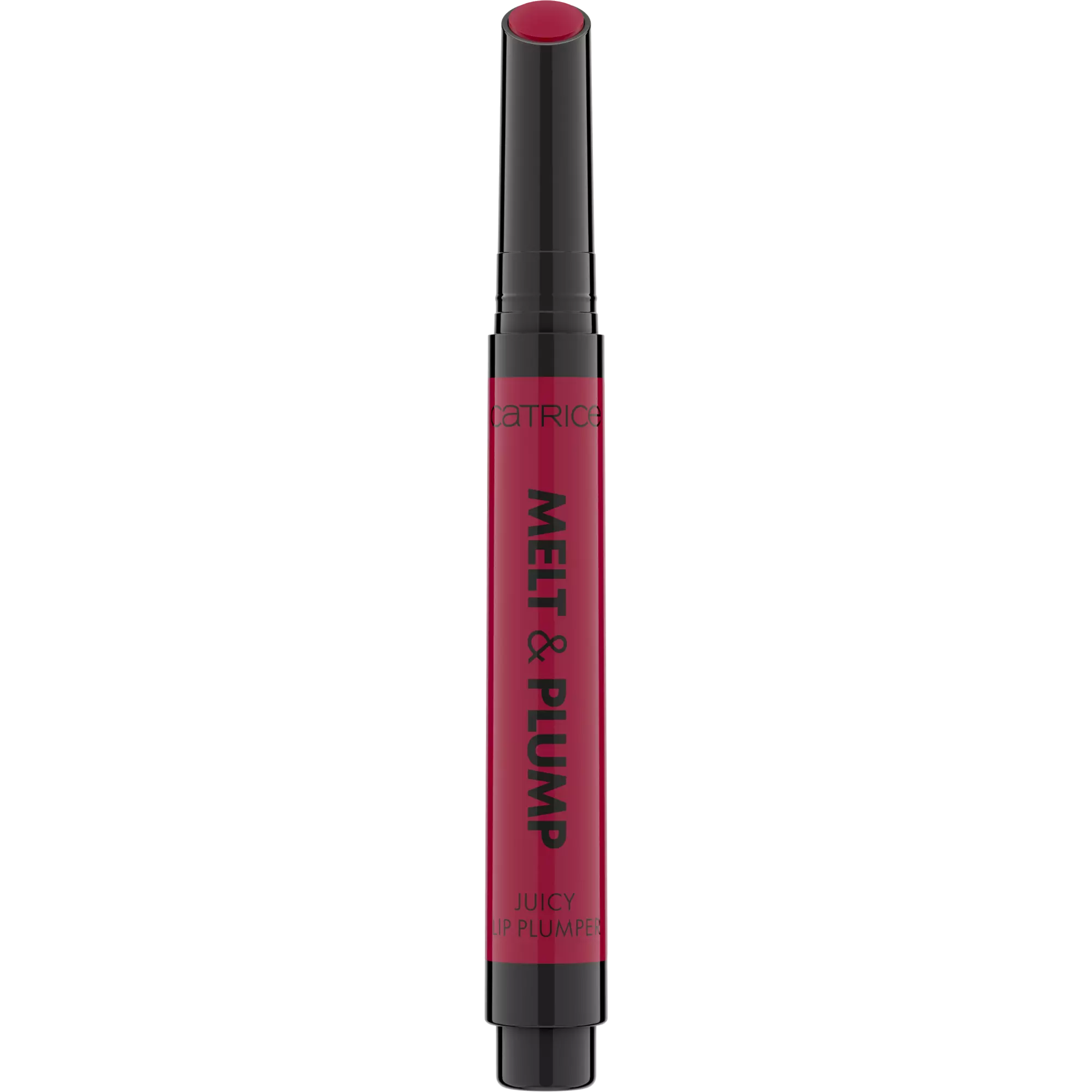 Catrice Melt & Plump 040 Call Nine Wine plumping lip gloss pen angled view
