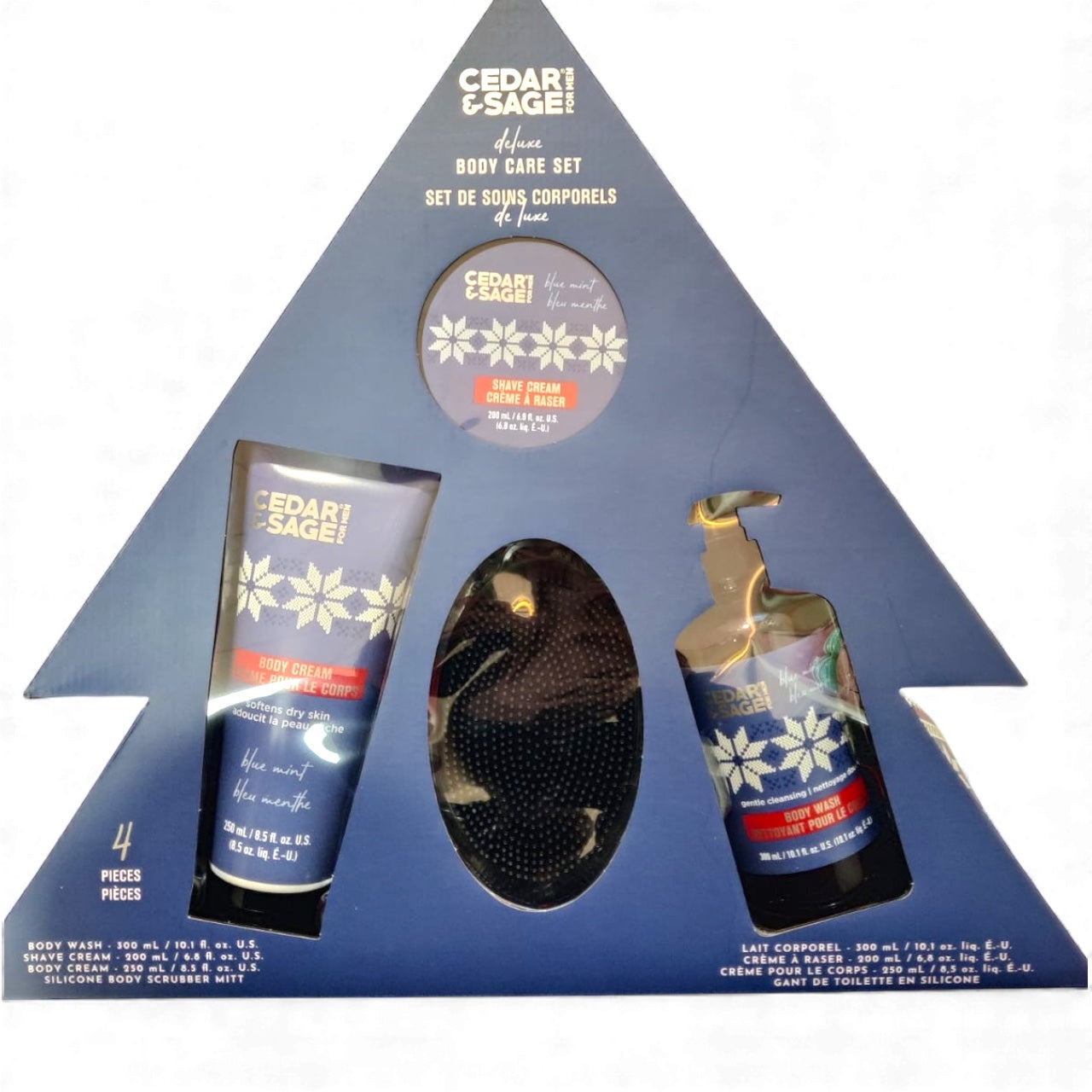 Cedar & Sage men’s Blue Mint body care Christmas gift set in tree-shaped box