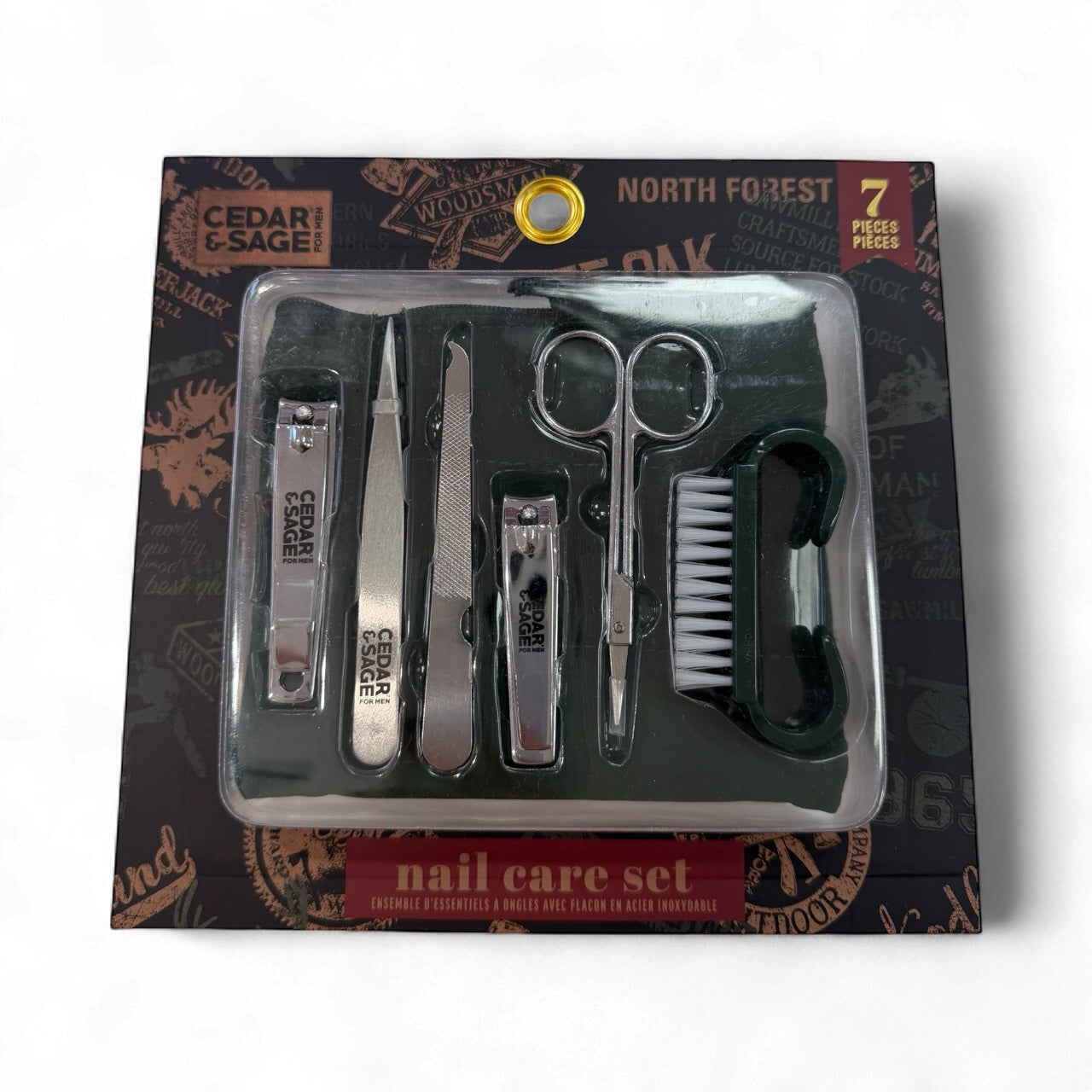 Cedar & Sage 7 piece men’s nail care set in gift packaging