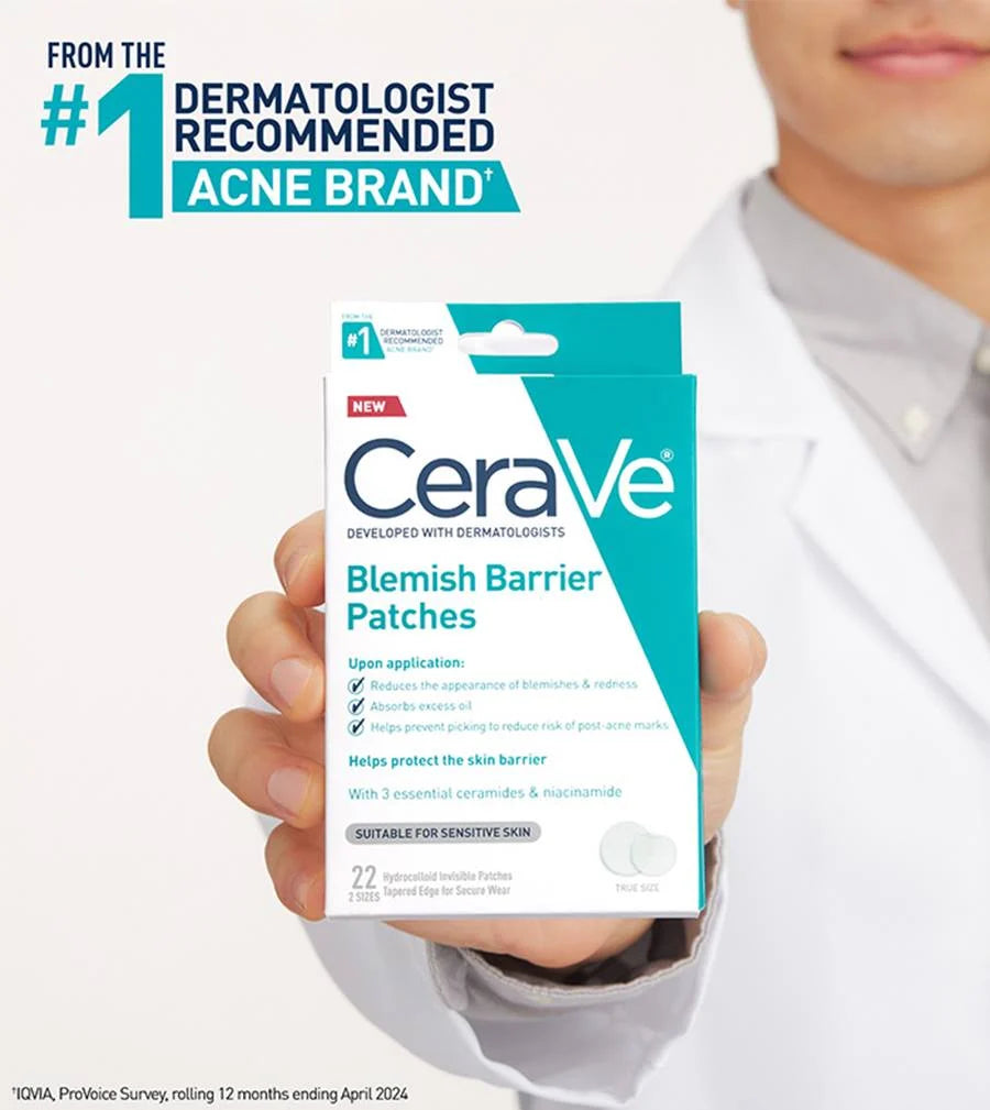CeraVe Blemish Barrier Patches held in hand by dermatologist