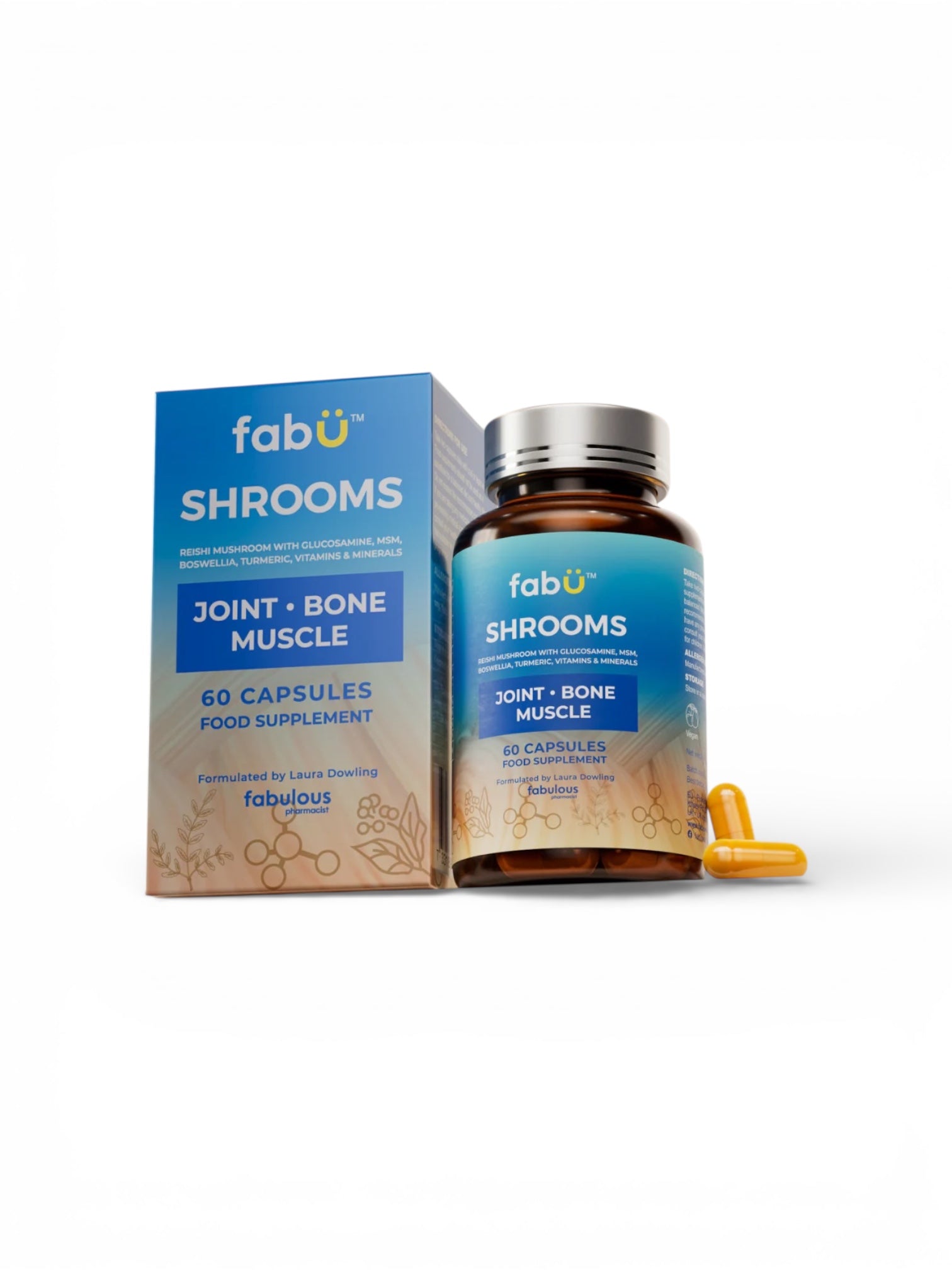 fabÜ SHROOMS Joint Bone Muscle capsules supplement bottle front