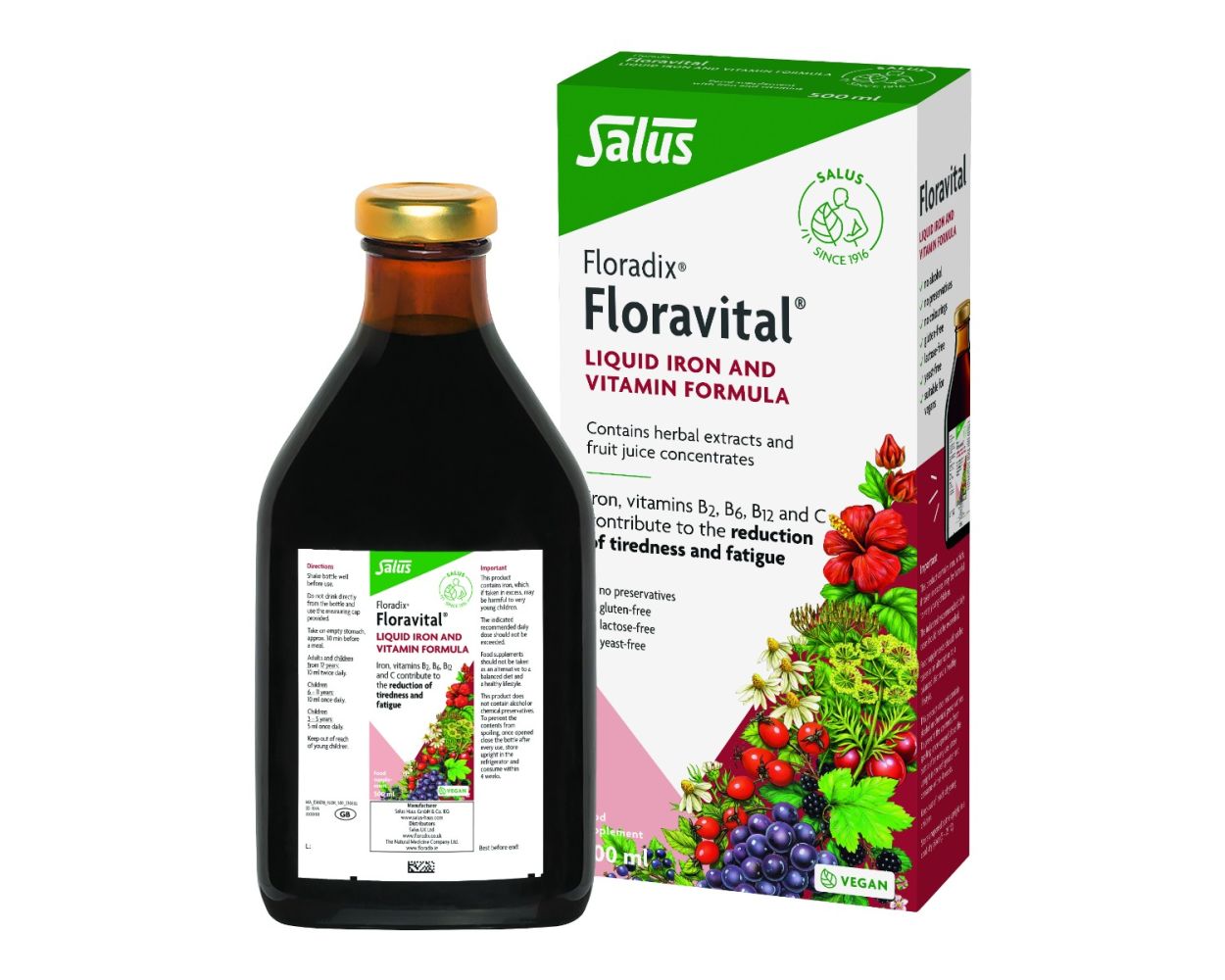 Floradix Floravital vegan gluten-free liquid iron supplement with B vitamins