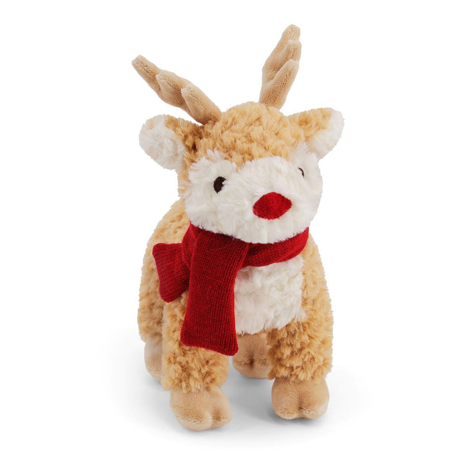 Gosh! Reindeer Softie 20cm — gift-boxed plush reindeer with red knitted scarf and soft antlers, perfect stocking filler.