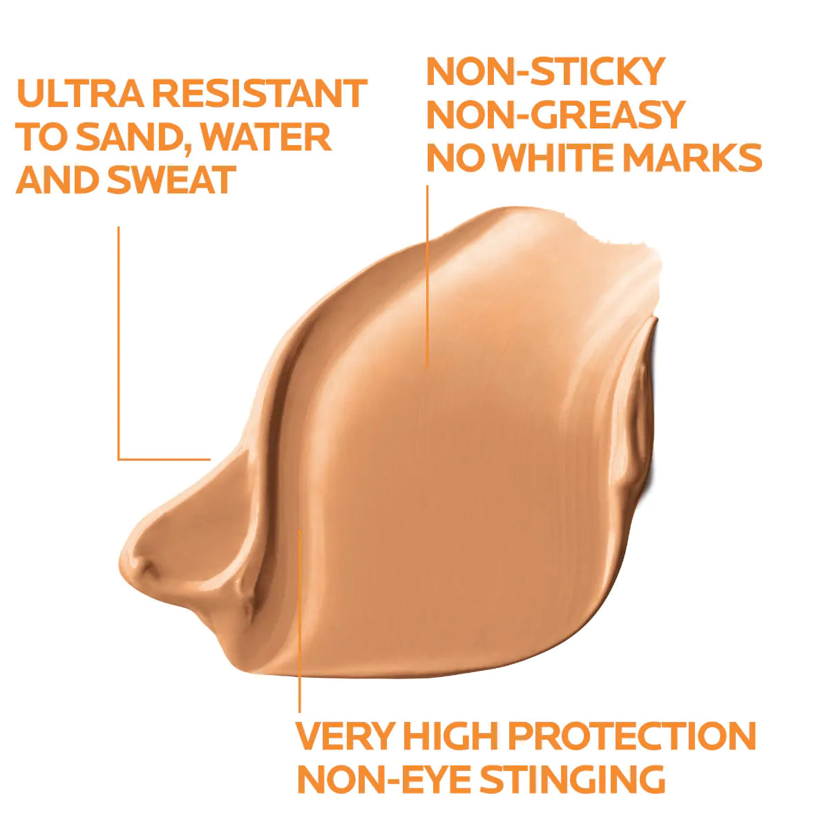 Tinted swatch of La Roche-Posay Anthelios SPF50+ showing non-sticky, no white cast formula