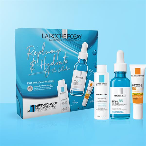 Hyalu B5 serum 30ml close-up — La Roche-Posay anti-ageing hydrating serum in gift set.