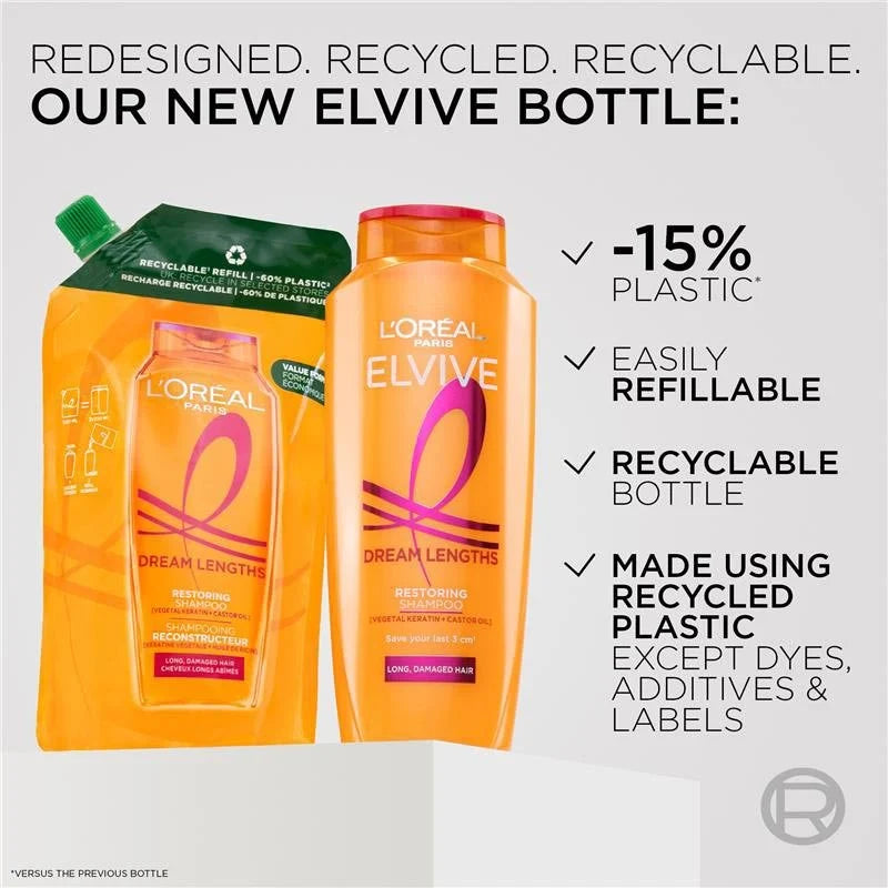 Elvive Dream Lengths Shampoo bottle with keratin and castor oil