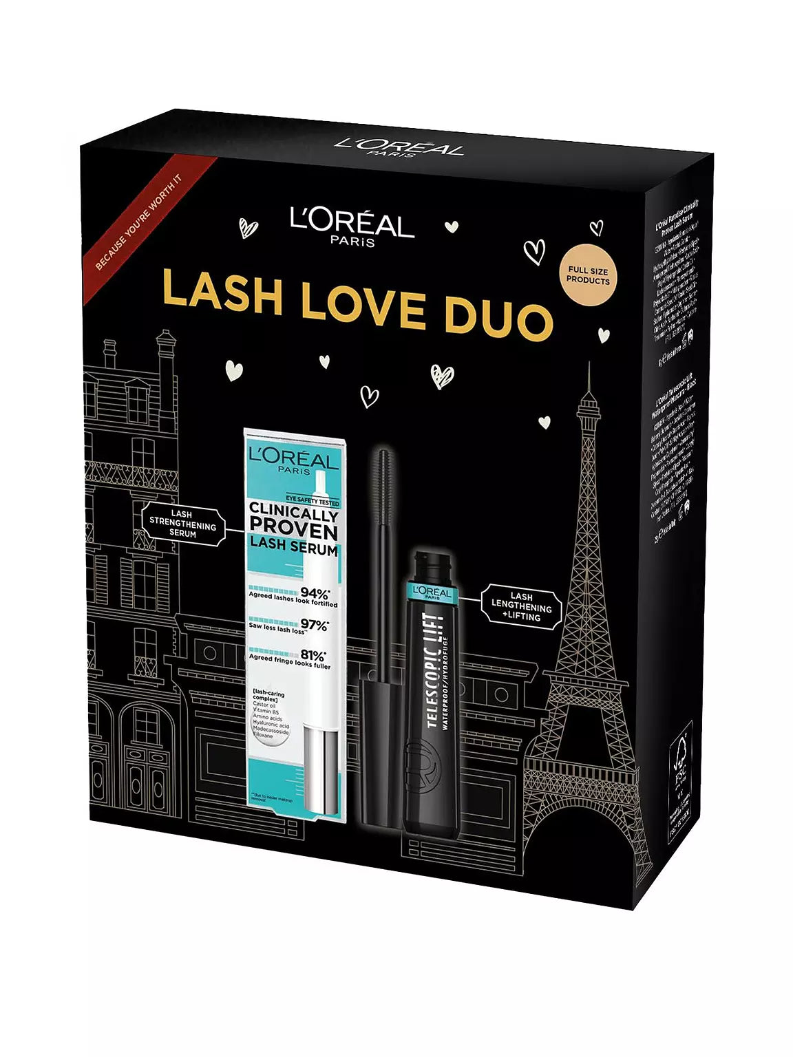 L’Oréal Telescopic Lift Waterproof Mascara 1-pack with serum — lengthening waterproof mascara and nourishing lash serum gift duo.