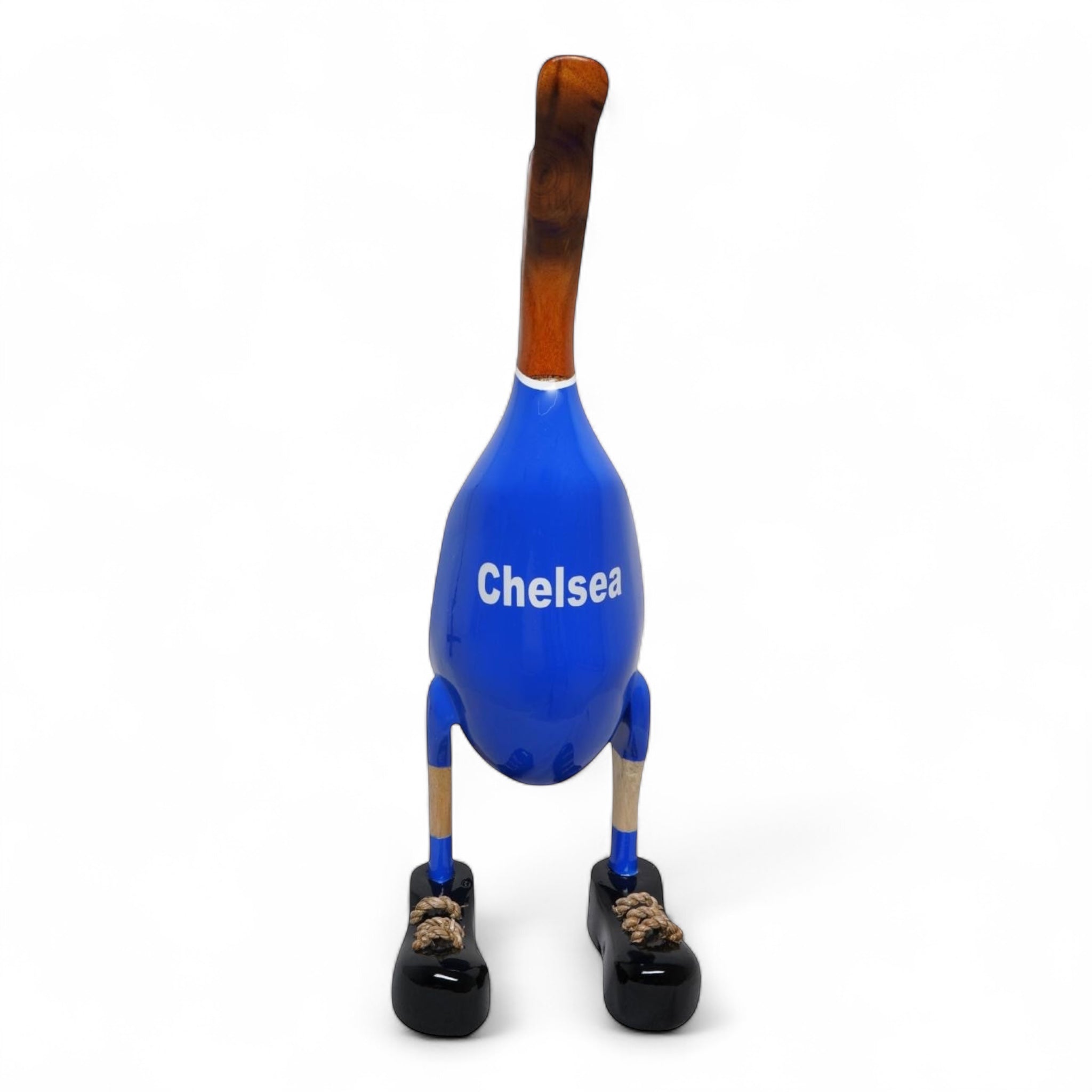 Hand-carved Chelsea football fan duck made from bamboo