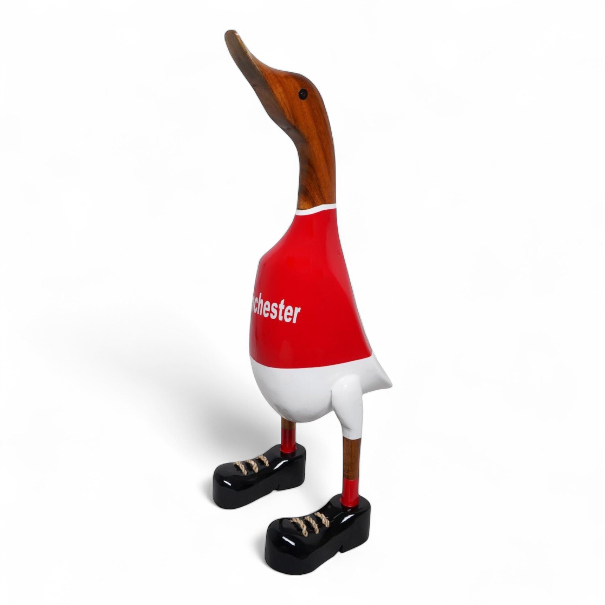 Lucky Ducks Manchester supporter duck in red football jersey