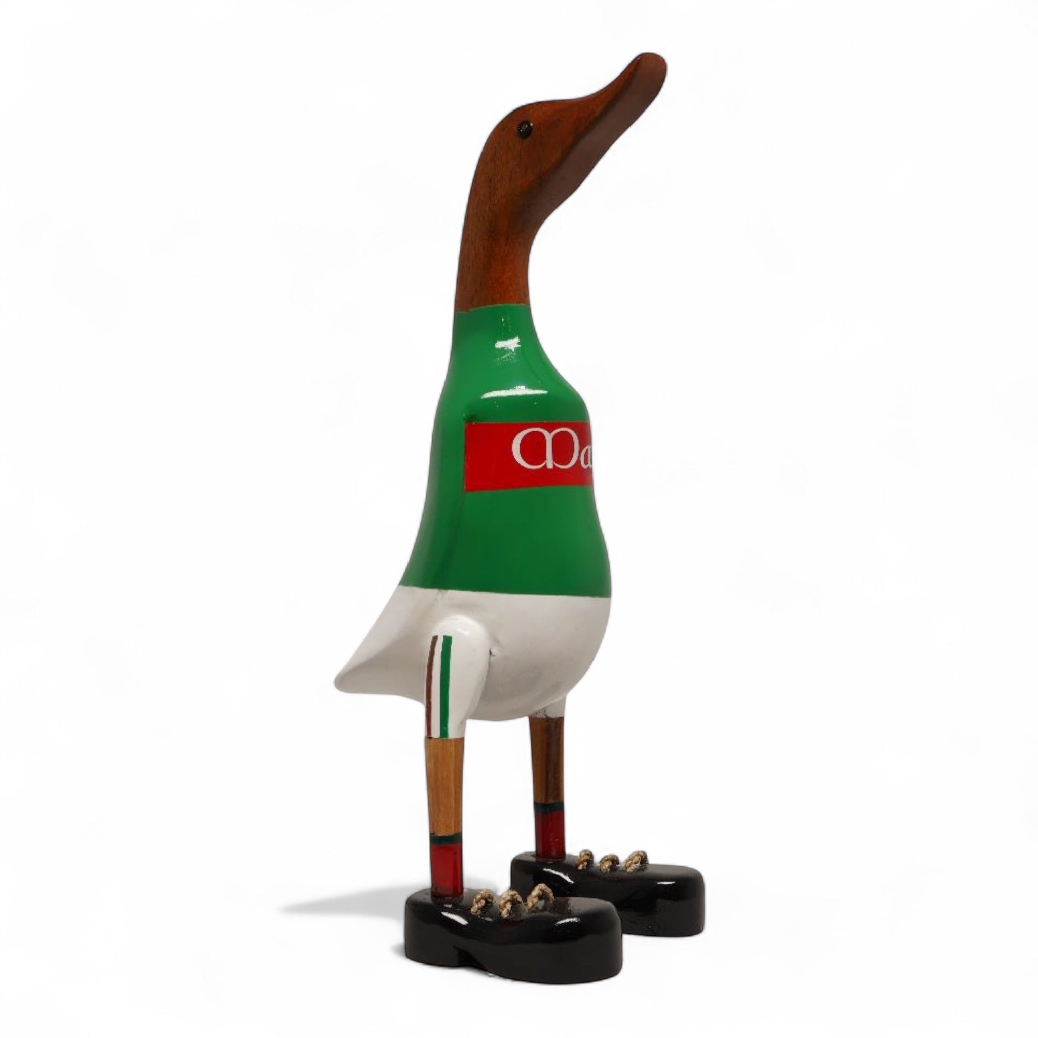 Lucky Ducks Mayo supporter duck wearing red and green jersey