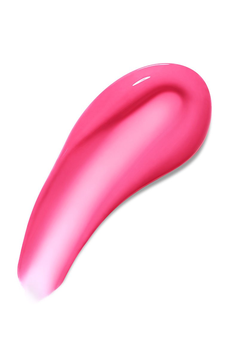 Close-up of Maybelline Pink Sting lip gloss swatch with glossy pink texture