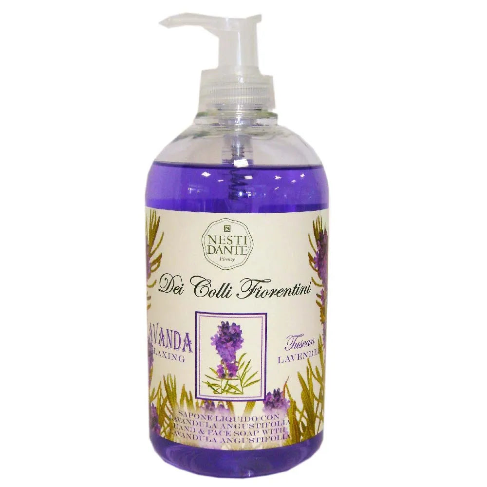 500ml Nesti Dante Colli Fiorentini lavender soap pump with linen towel and lavender — handcrafted soap.