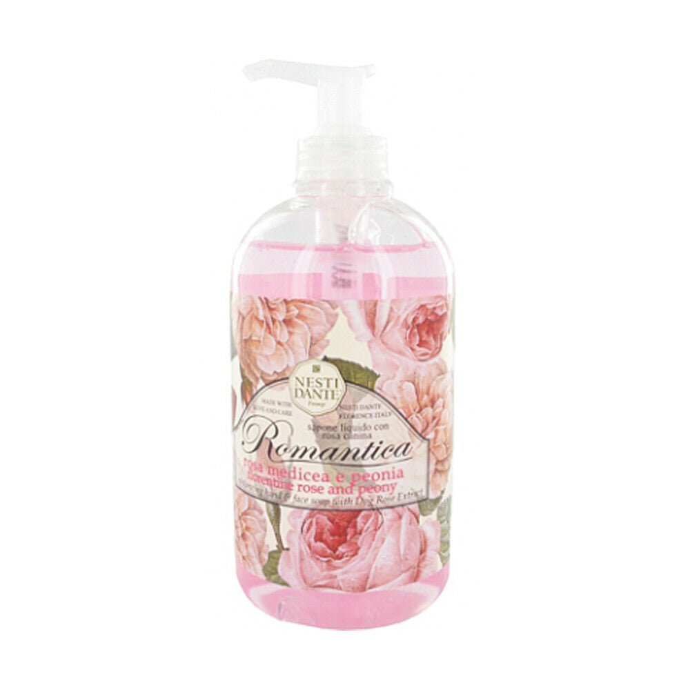 Nesti Dante Romantica Rose and Peony Hand Wash 500ml vegan liquid soap with natural ingredients, gentle floral cleanser for soft and fragrant hands