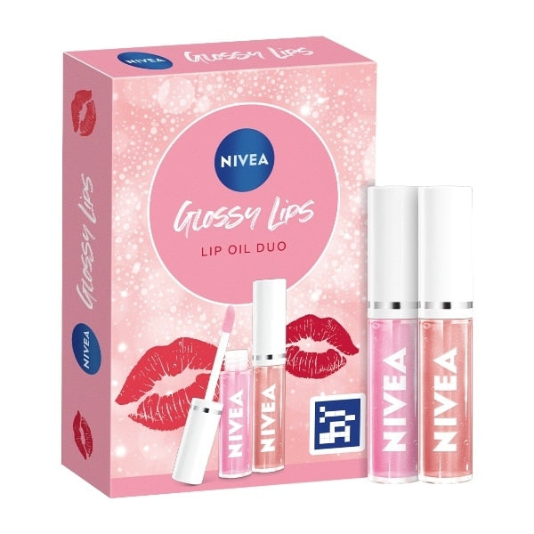 NIVEA Glossy Lips Lip Oil Duo gift set box with two lip oils