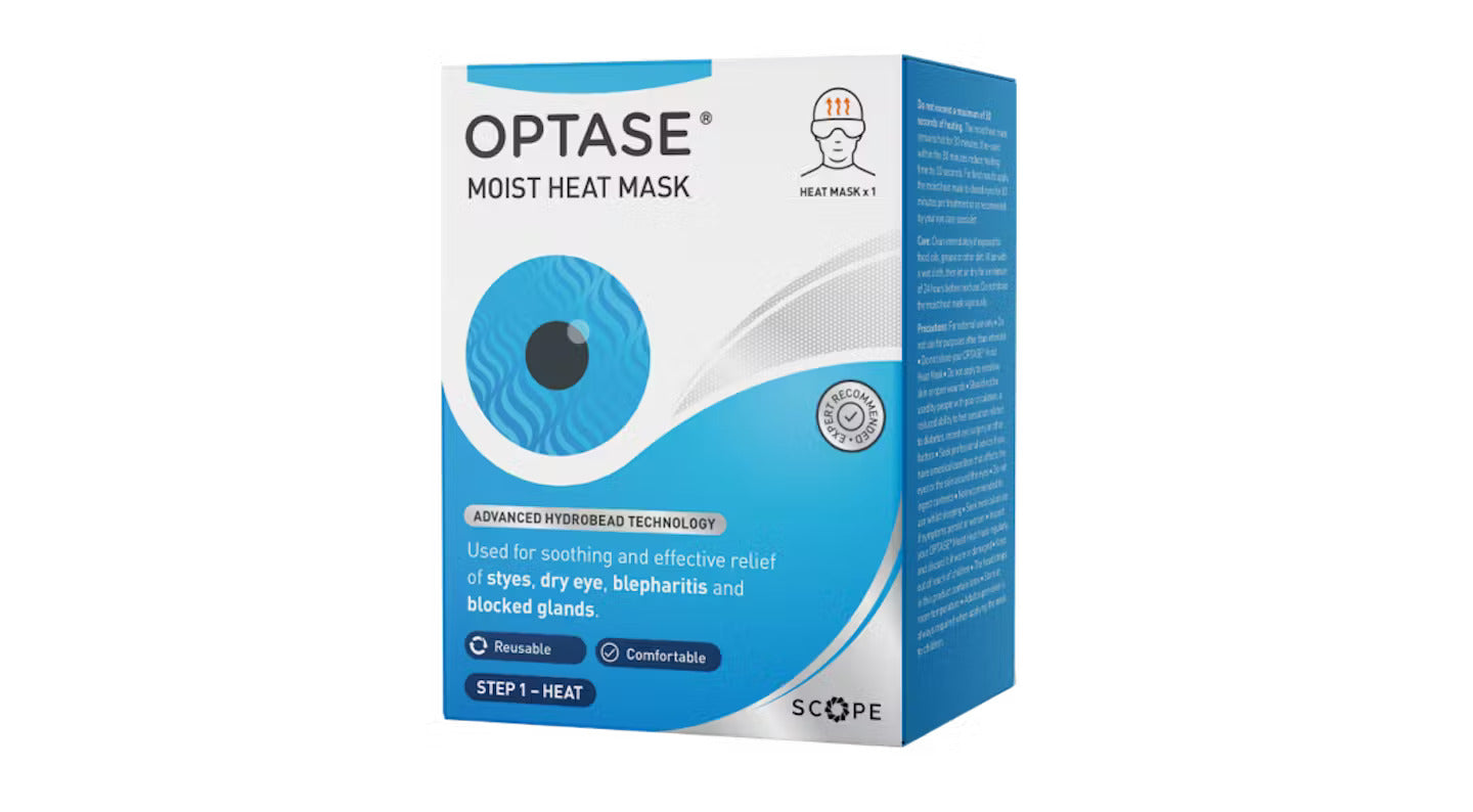 Optase Moist Heat Mask for Eyes in packaging – dry eye and blepharitis relief