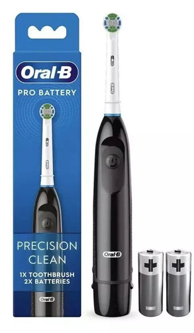 Boxed Oral-B Pro Battery Toothbrush Black — handle, head and batteries