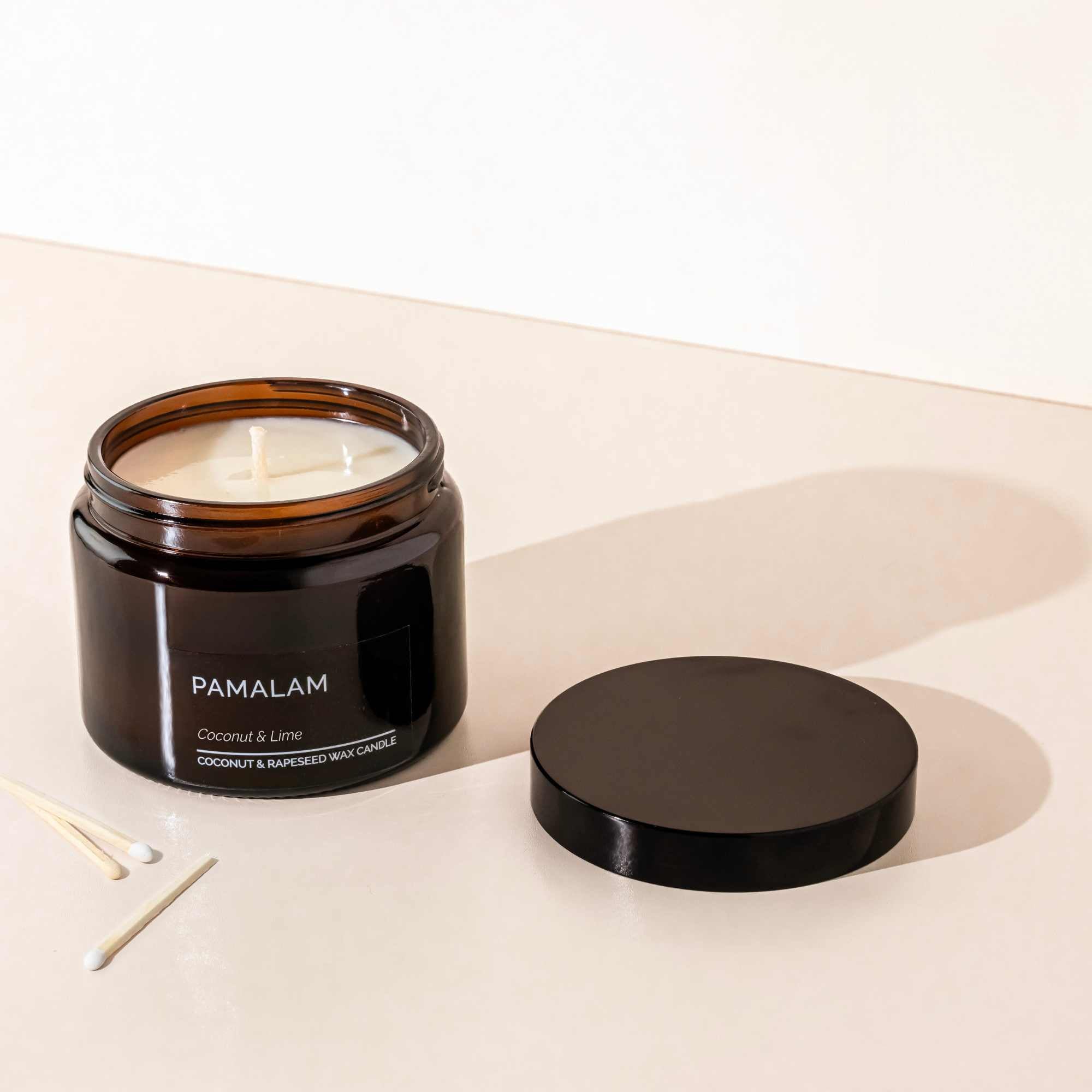 Tropical scented eco candle with coconut, lime and citrus notes