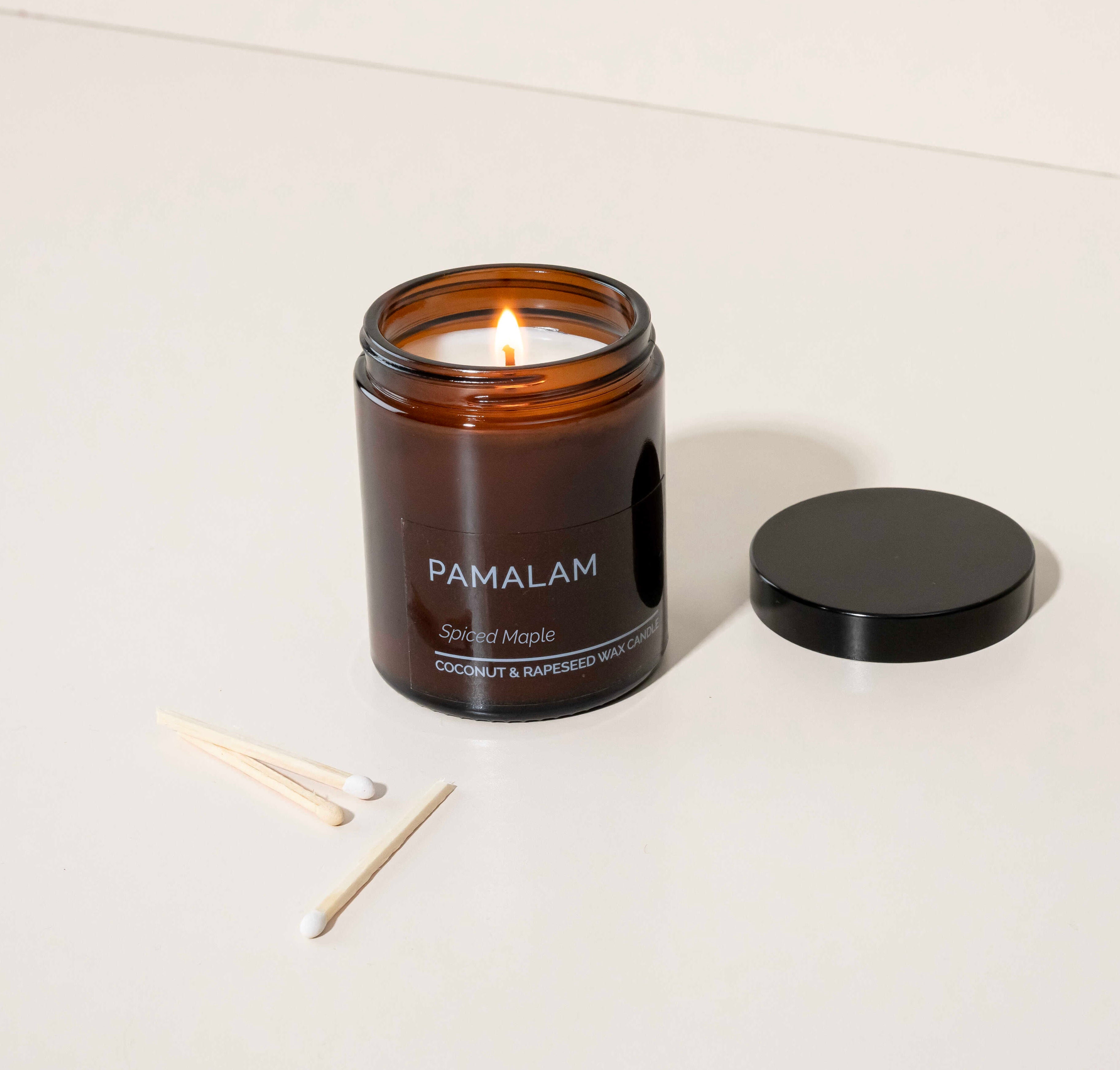 Pamalam Spiced Maple candle 180g amber glass jar