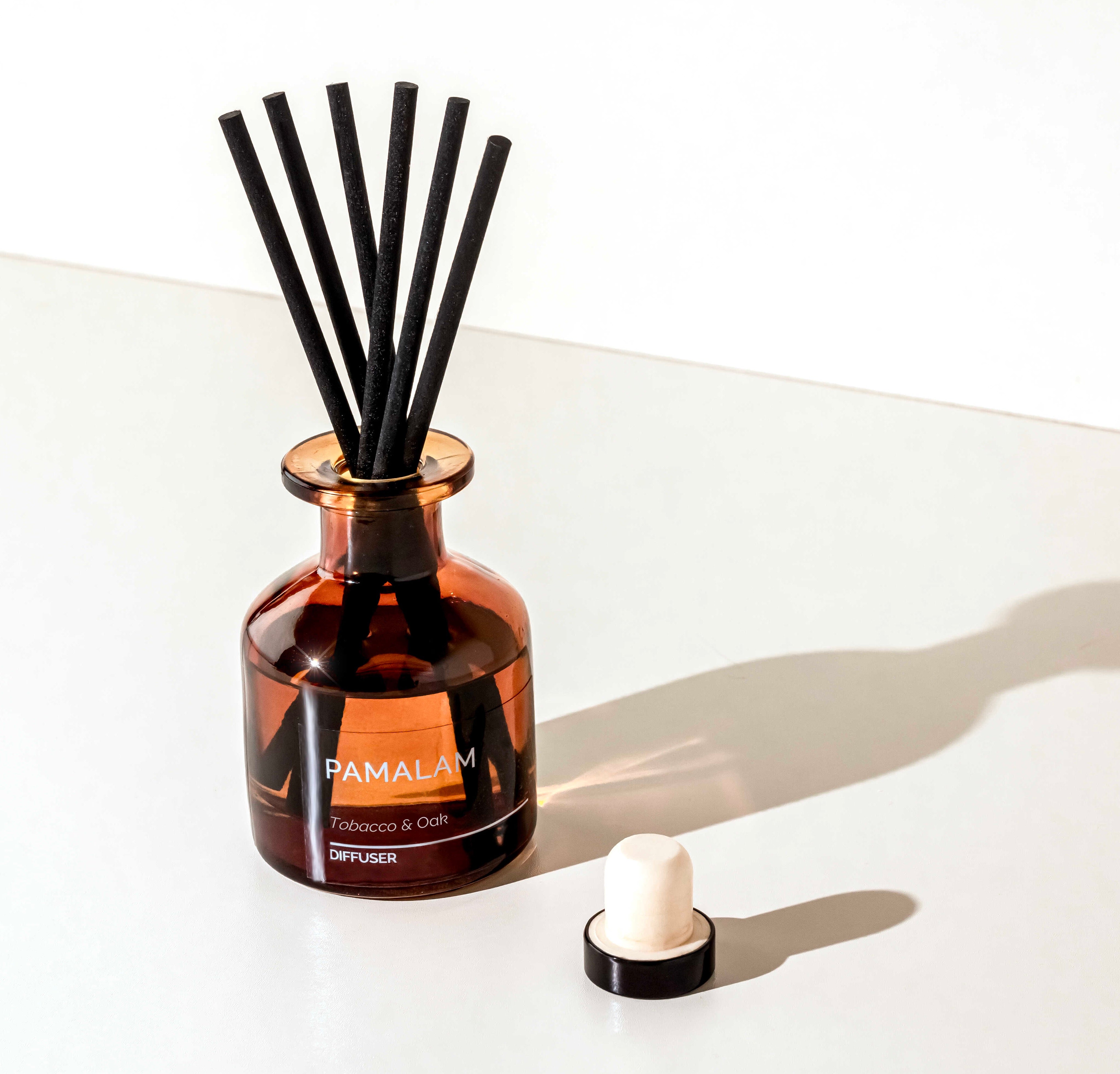 Pamalam Tobacco and Oak diffuser 100ml amber glass bottle