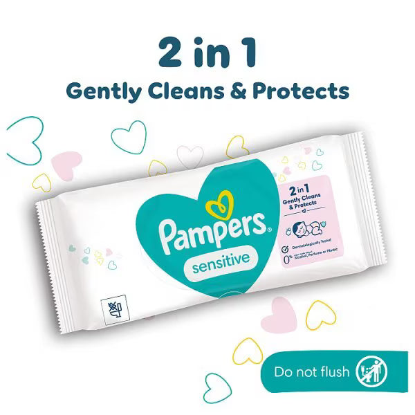 Pampers Sensitive baby wipes with 2-in-1 gentle cleansing and skin protection