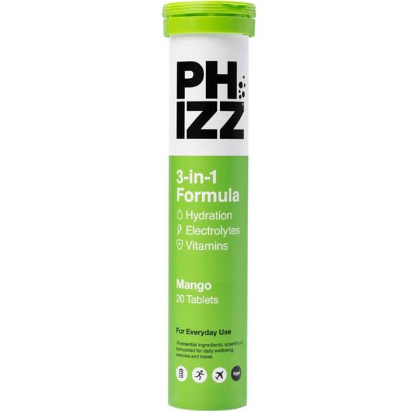 phizz mango 3-in-1 effervescent hydration tube 20 tablets