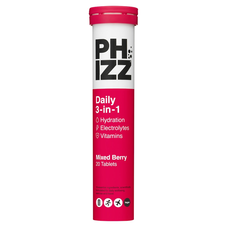 Phizz Mixed Berry 3-in-1 hydration electrolytes vitamins — 20 tablets