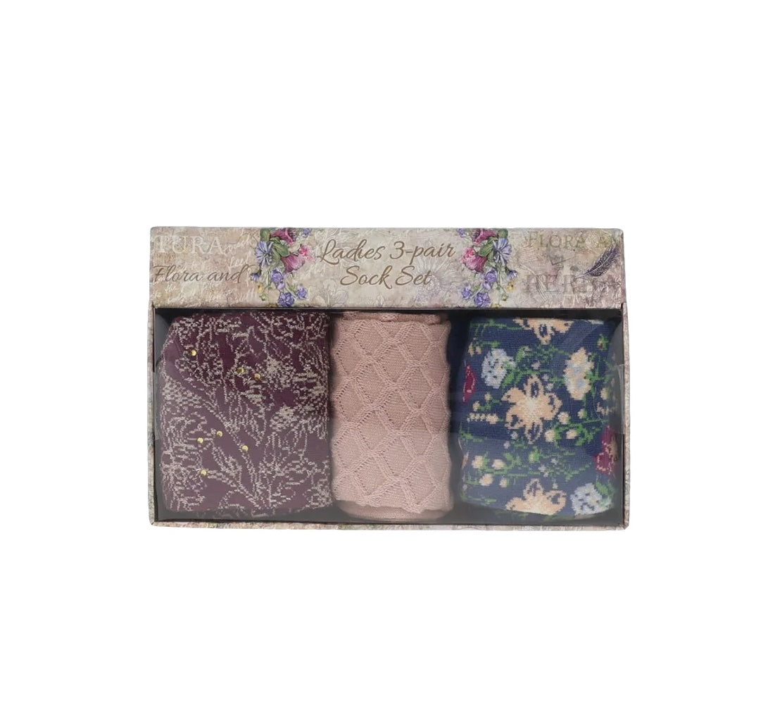 Something Special Ladies 3 Pair Floral Print Sock Gift Set
