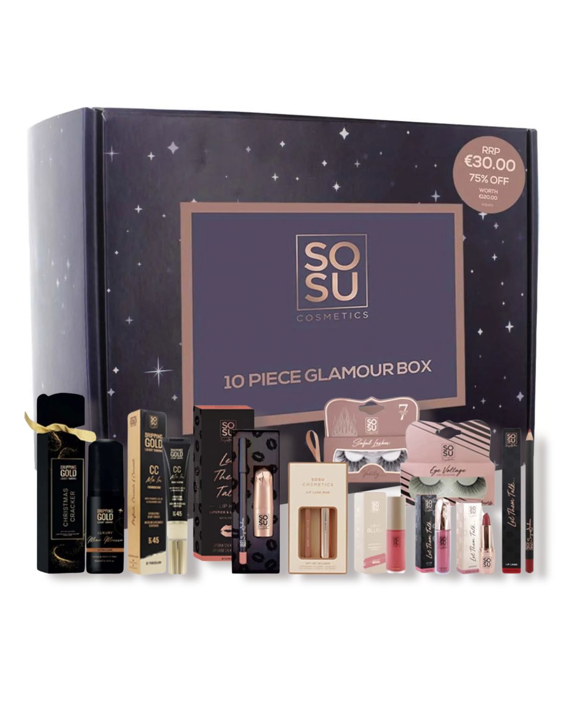 SOSU Cosmetics 10 Piece Glamour Box makeup gift set with beauty products