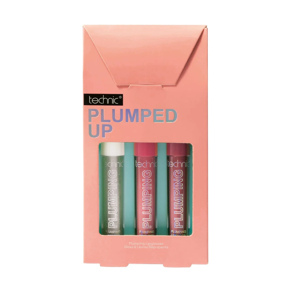 Technic Plumped Up Lip Gloss Gift Set with three plumping glosses in pink gift box