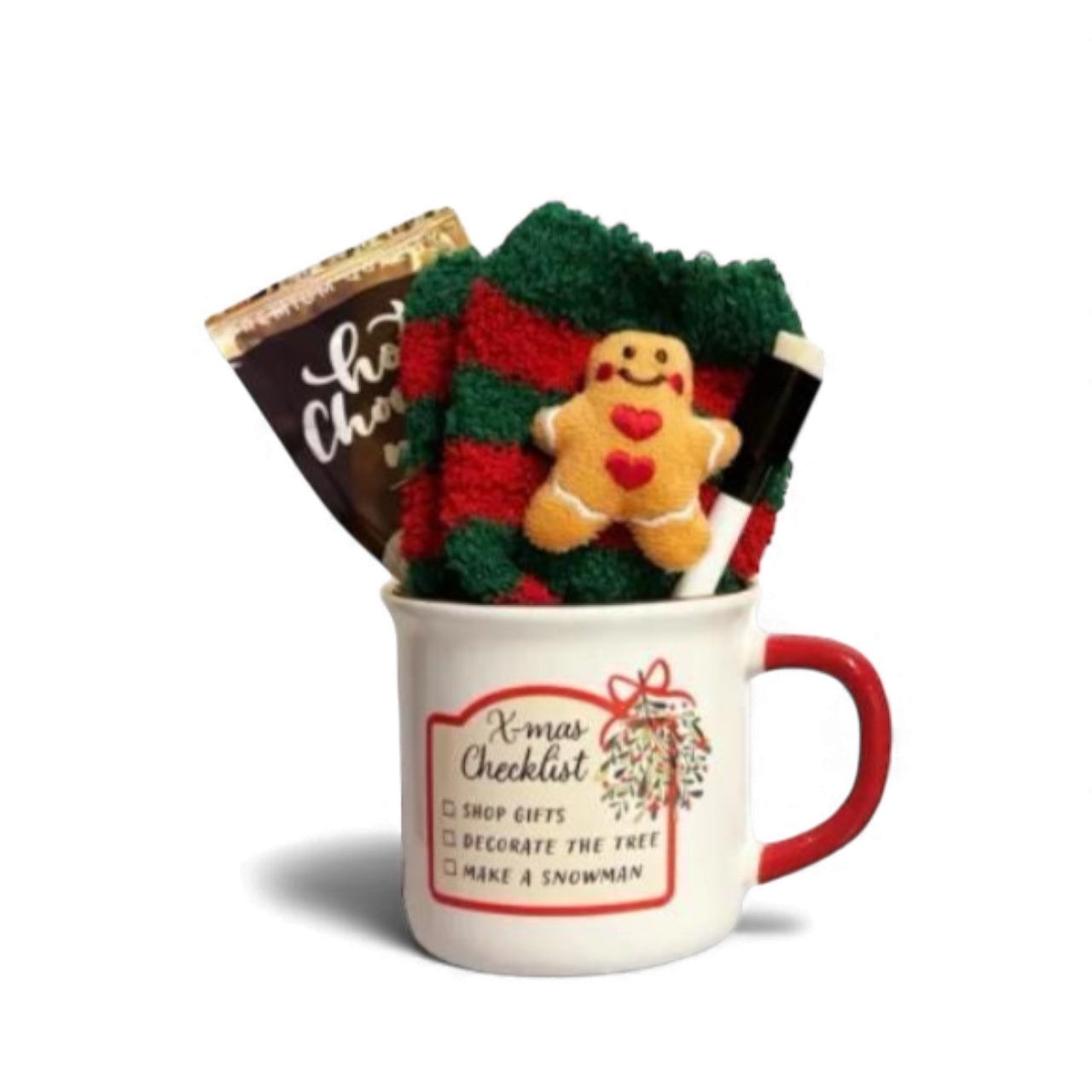 Gingerbread man socks in Christmas mug and marker