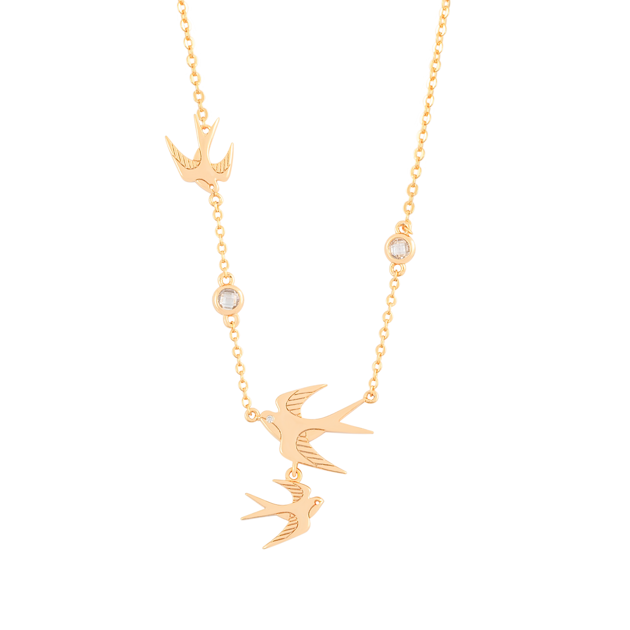 Image of gold Tipperary Crystal 3 Swallows pendant necklace for women