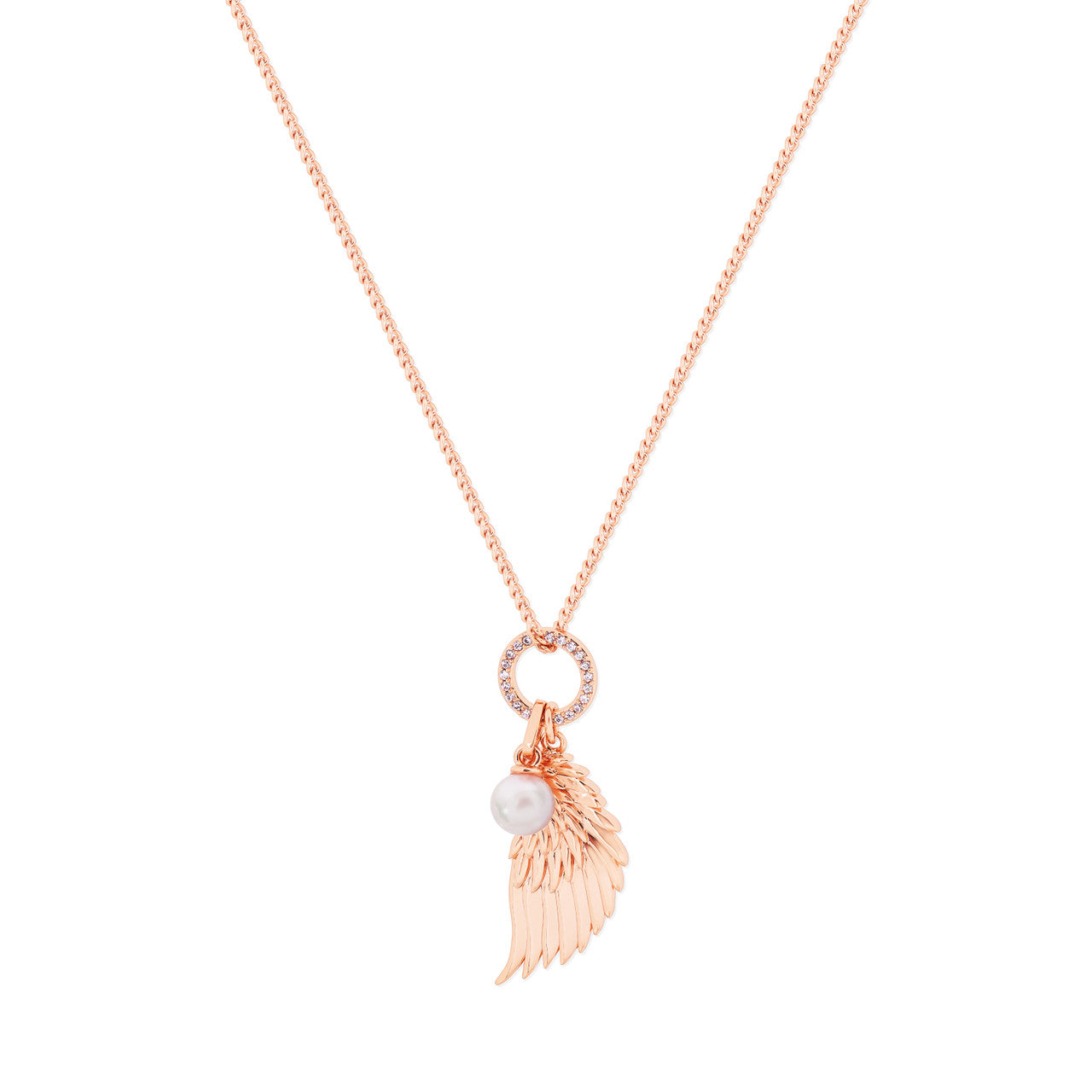 Tipperary Crystal Angel Wing Crystal & Pearl Pendant - Rose Gold