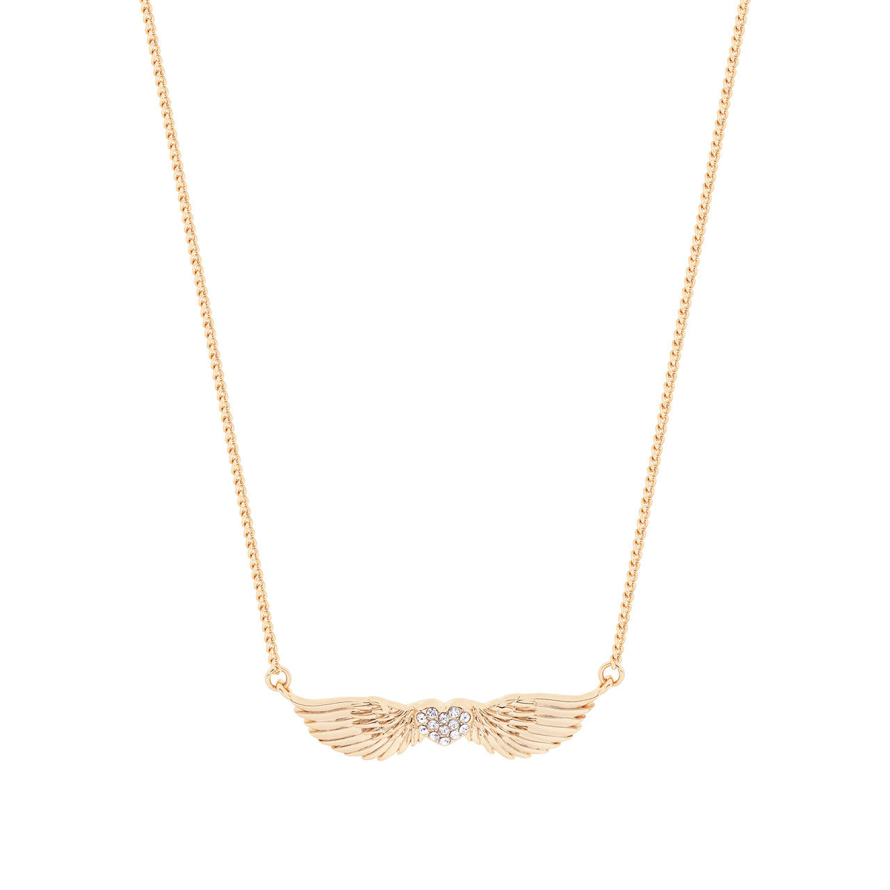 Tipperary Crystal Angel Wings Crystal Heart Pendant Necklace - Gold