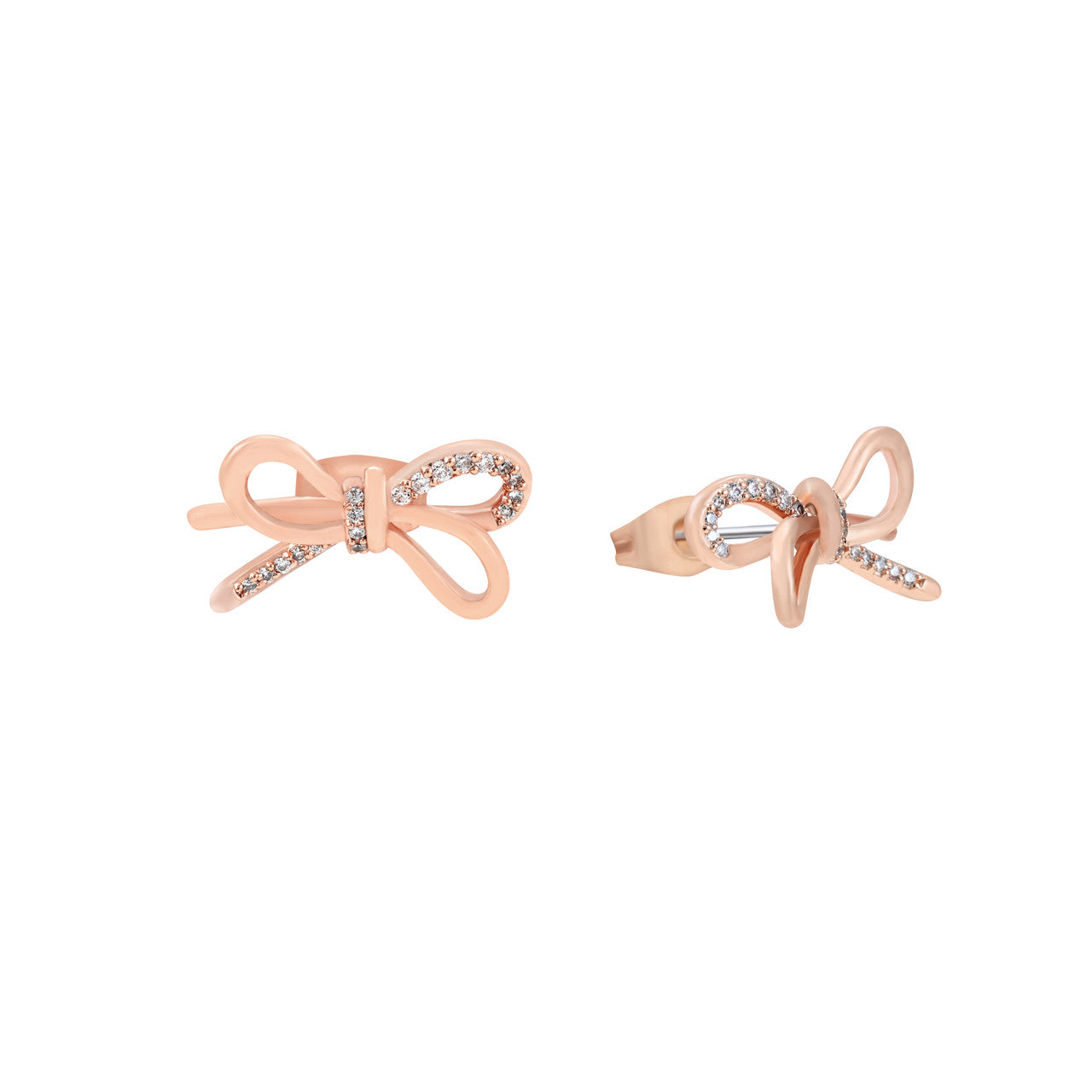 Elegant rose gold bow earrings presented as a jewellery gift for her