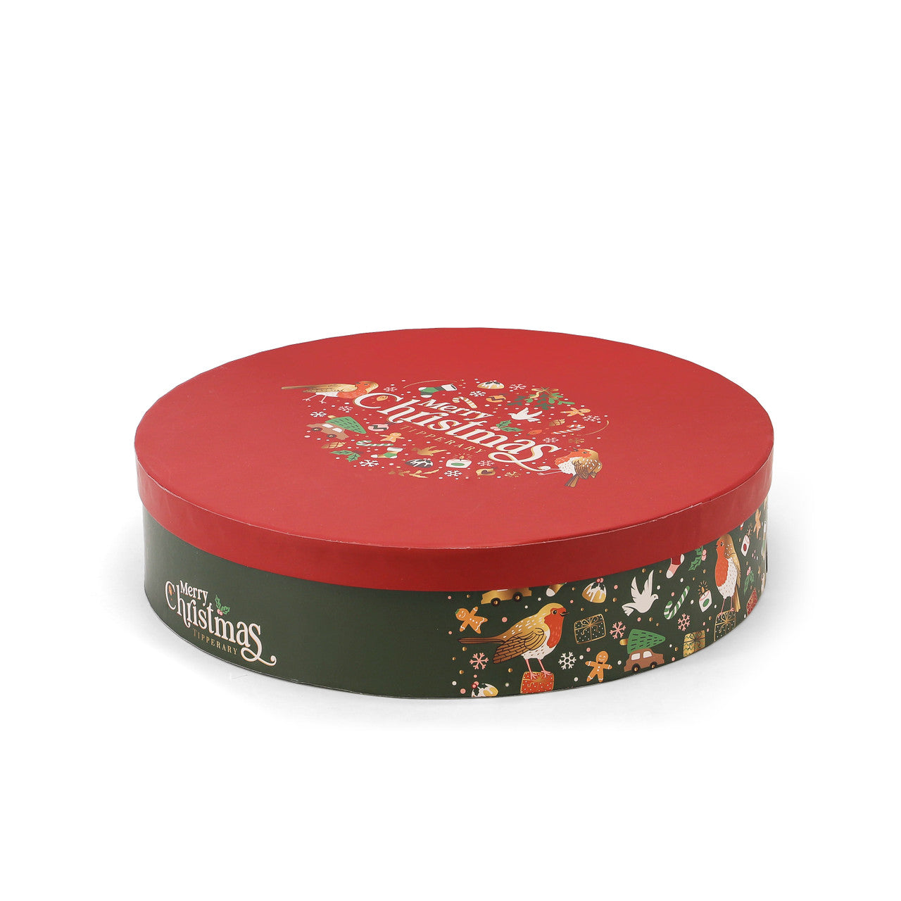 Gift-ready hatbox with six robin mugs arranged inside, ready to present Christmas gift idea for mum.