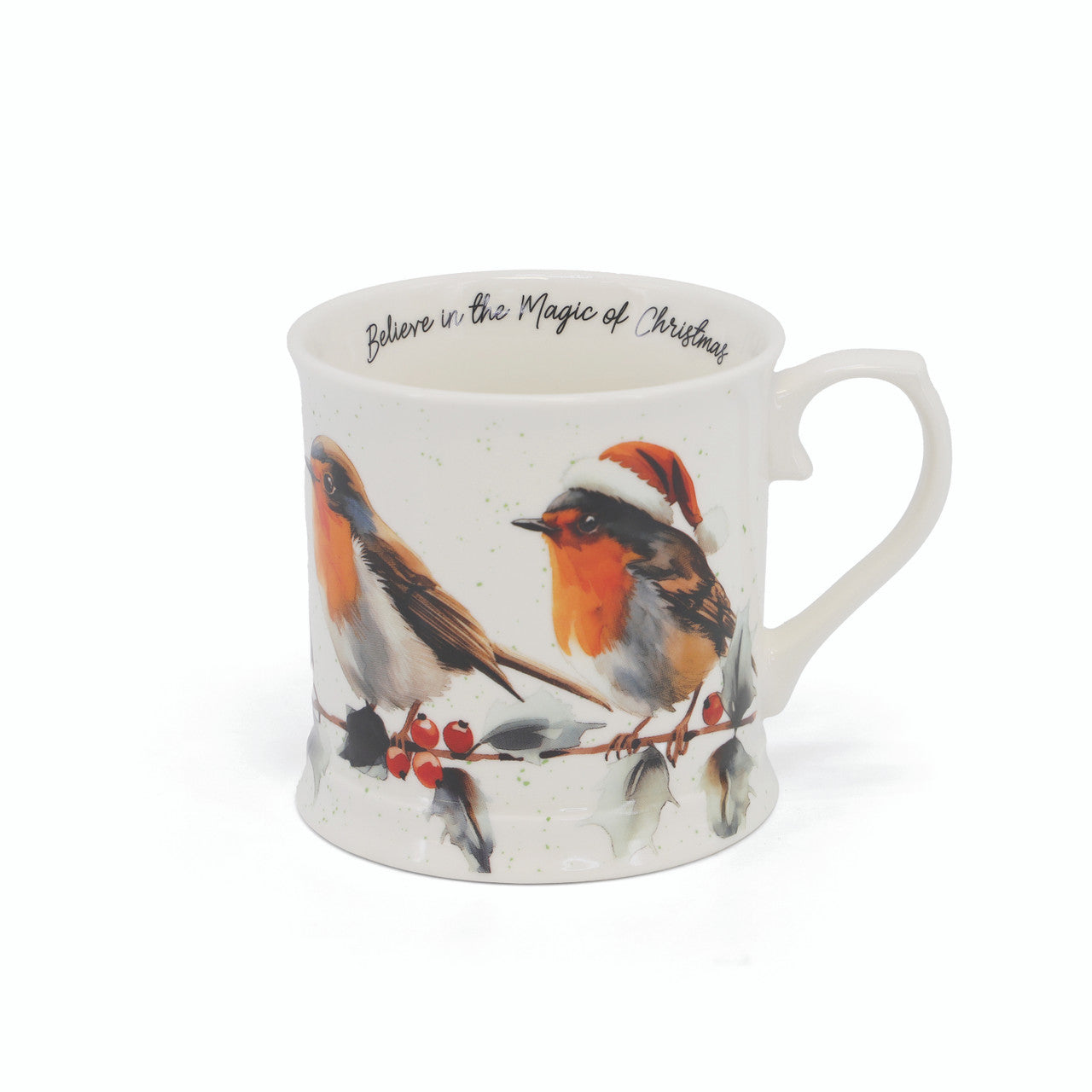 Tipperary Crystal white robin mug with inscription “Have yourself a merry little Christmas” inside rim.