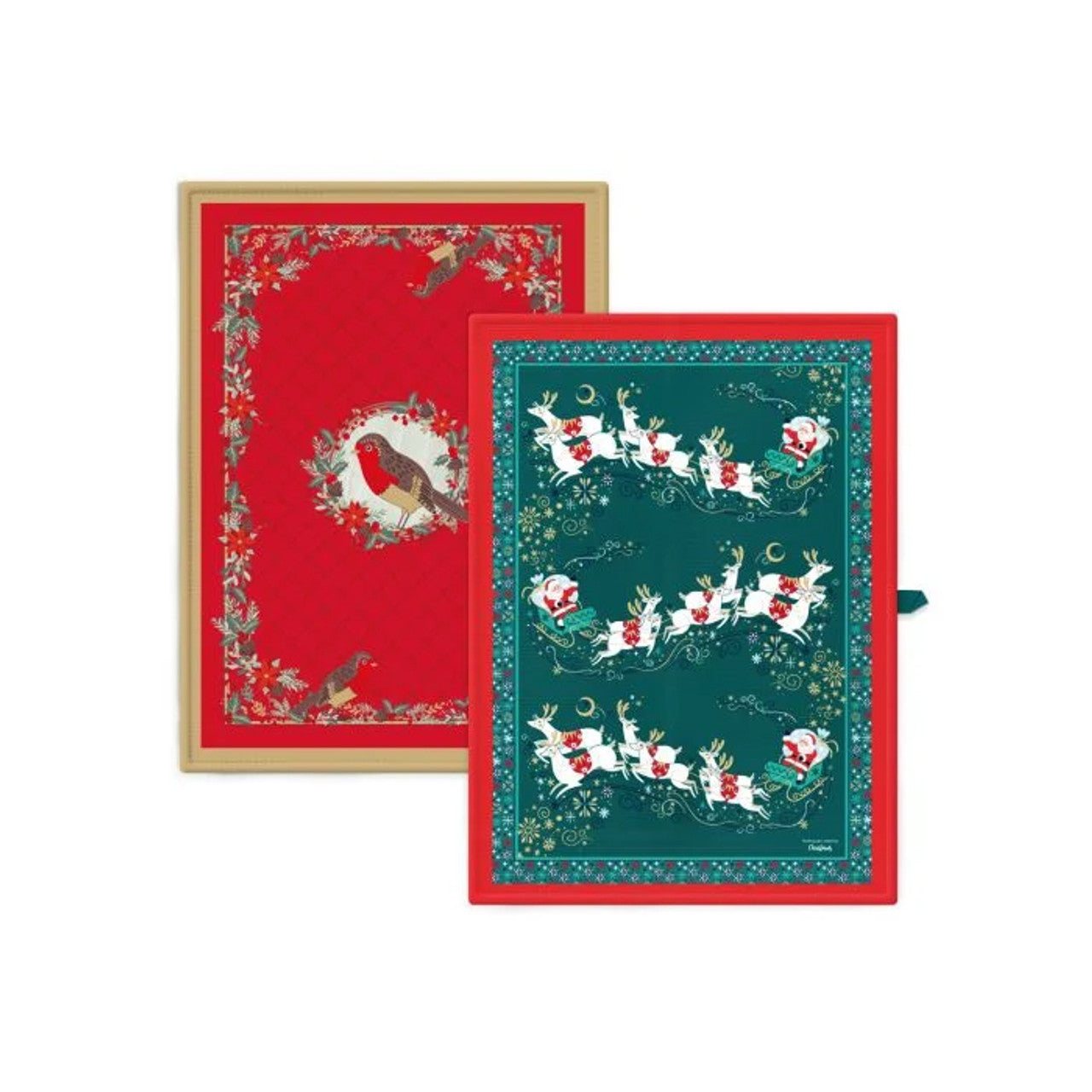 Tipperary Crystal Christmas Santa Sleigh & Robin Tea Towels