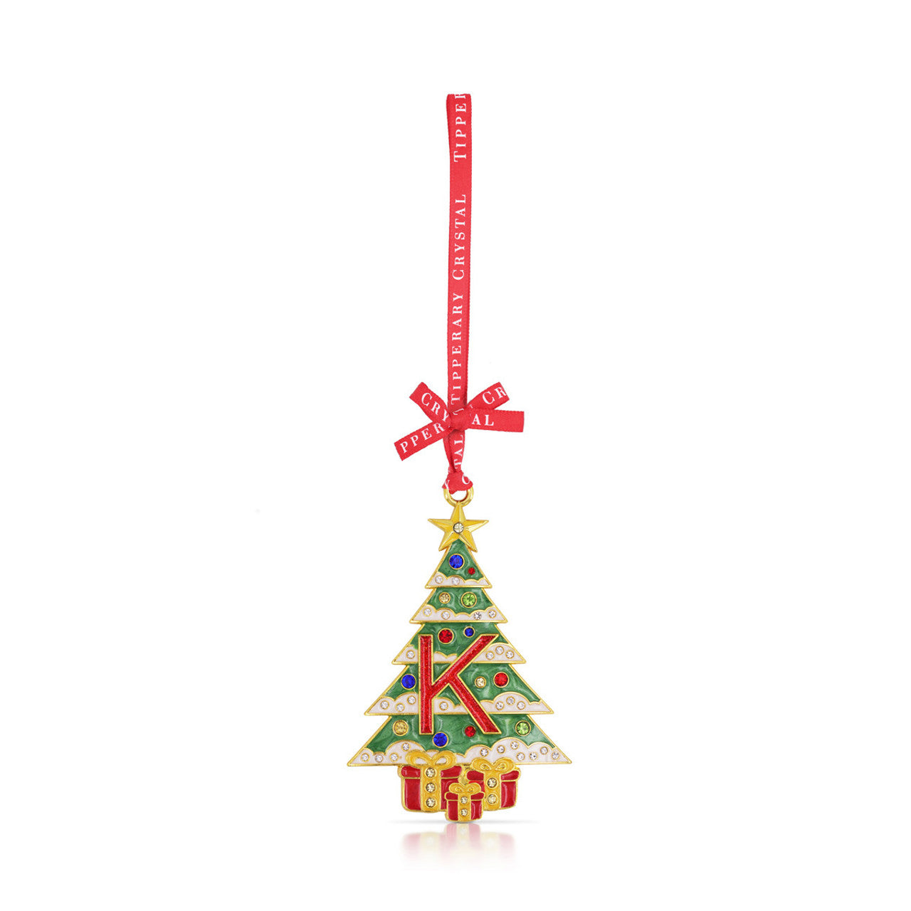 Tipperary Crystal Initial K Christmas Tree decoration front view