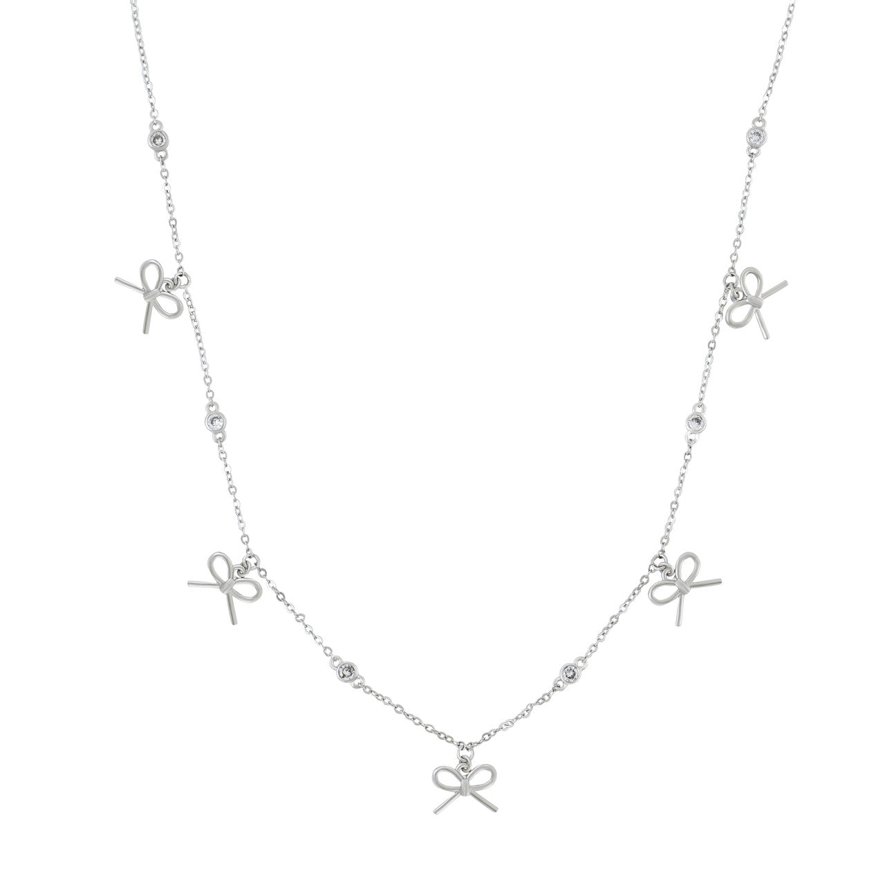 Tipperary Crystal five-bow silver necklace with white crystal accents